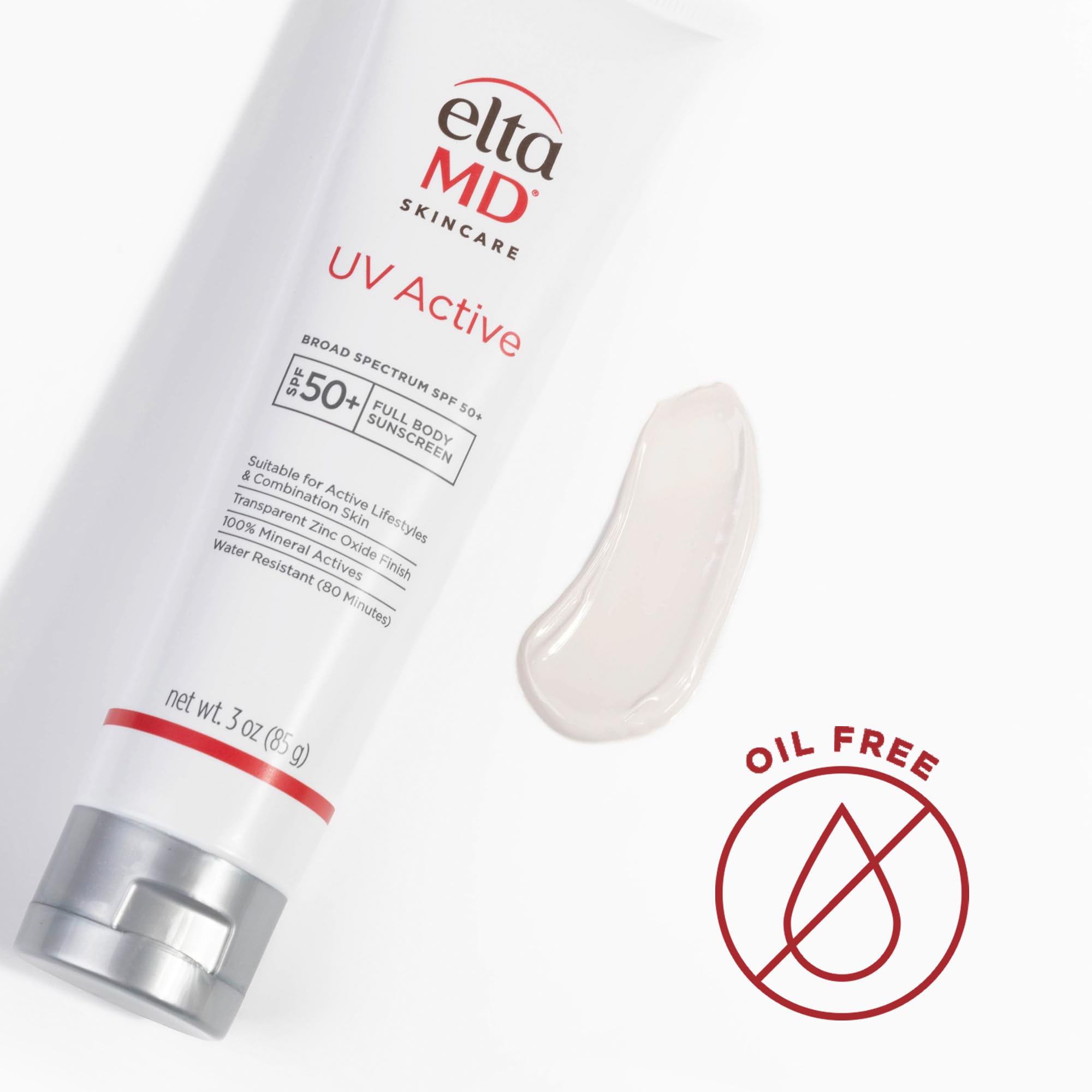 EltaMD UV Active 100% Mineral Sunscreen, SPF 50+ Full Body Sunscreen for Active Lifestyles, Water Resistant Up to 80 Minutes, 3.0 oz Tube