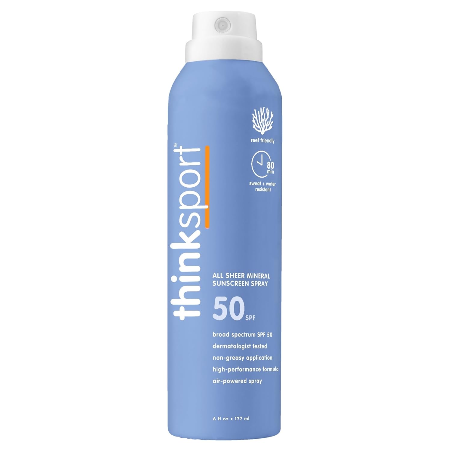 Thinksport SPF 50+ Mineral Sunscreen with Zinc Oxide, 6 Fl Oz – Safe, Natural Sunscreen Lotion for Sports & Active Use, Water Resistant Reef Safe, Broad Spectrum UVA/UVB Sun Screen for Sun Protection