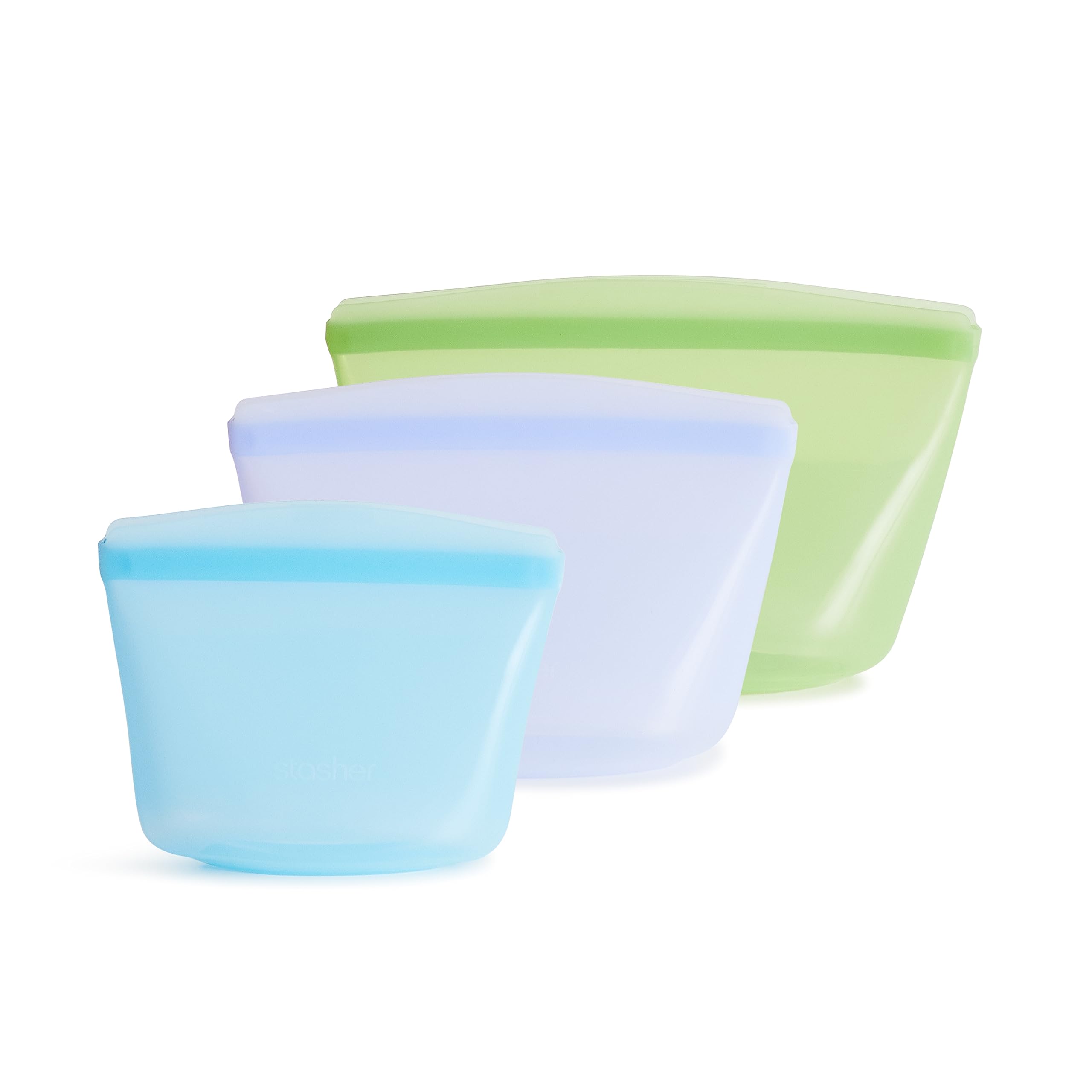 Stasher Silicone Reusable Storage Bags, 4-Pack, Reusable Freezer Bags, Microwave, Dishwasher, Oven Safe, Sous Vide, Premium Lunch Containers, Eco Friendly, Food Storage Bags, Snack Bags, Multicolor