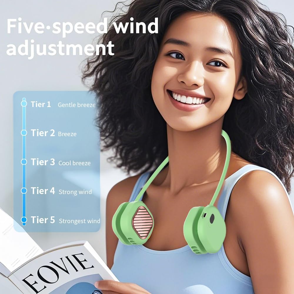 Portable Neck Fan, Hands Free Mini Personal Neck Fans for Women with 5 Speeds, Lightweight Small 5oz Wearable Cooling Fan, 360° Adjustable, Gift for Girl, Gym, Travel and Outdoor, White