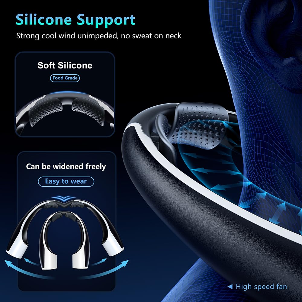 Heelkl AI Neck Fan, 4 Speeds Adjustable Portable Personal Fan Rechargeable, 4000 mAh Battery Faster Cooling Wearable Fan, Ultra Quiet for Home, Office, Travel, Outdoor