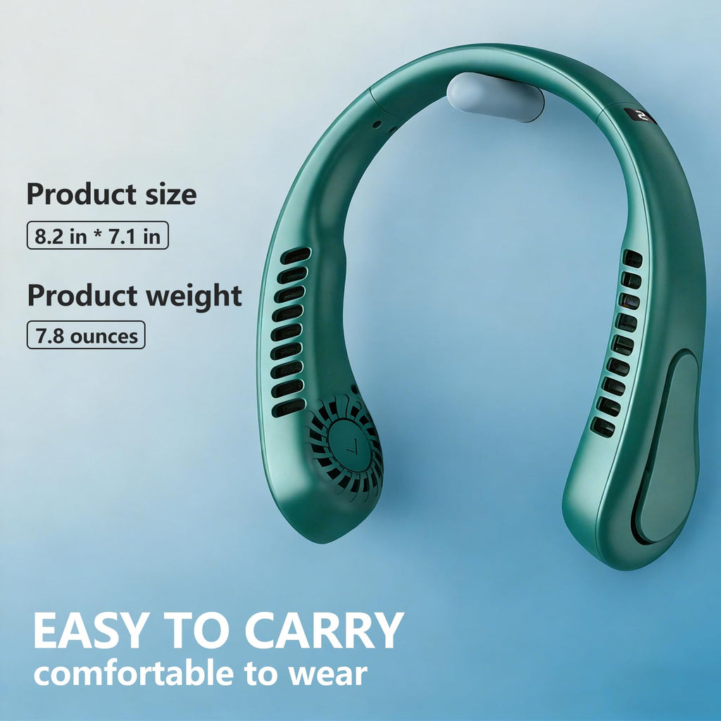 Portable Neck Fan, Hands Free Bladeless Fan with 5 Speeds, 360° Cooling Personal Fan, USB Rechargeable Wearable Fan for Travel, Twistable, Mini Fan, Birthday Gift for Women Men, Green