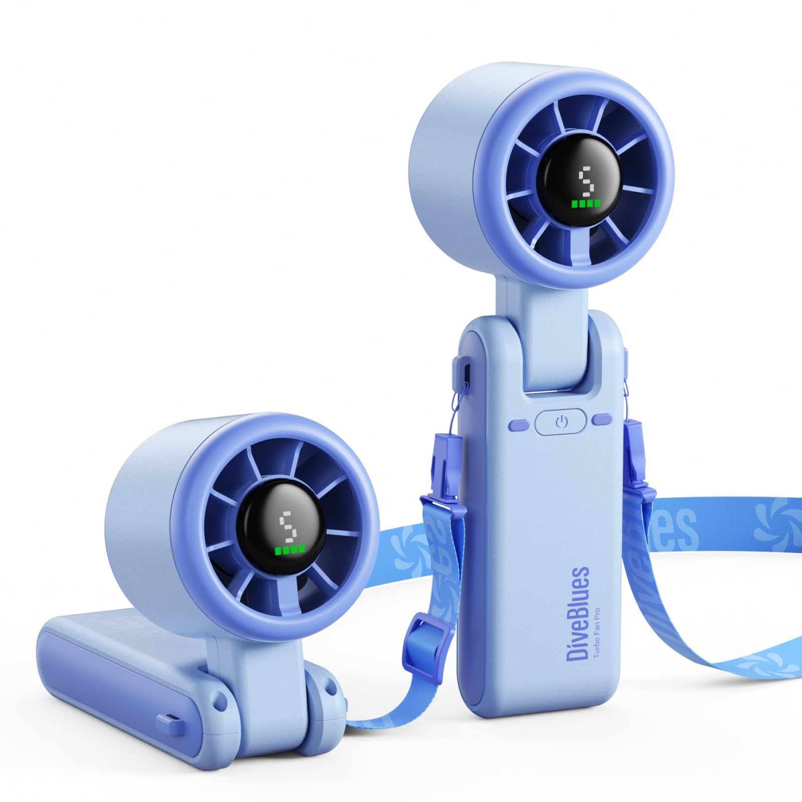 Diveblues Portable Handheld Turbo Fan | 3 IN 1 Hand/Neck/Desk Fan, Up to 12 Working Hours, 5 Gear Wind, Battery Operated, Travel, Working, Outdoor Activities