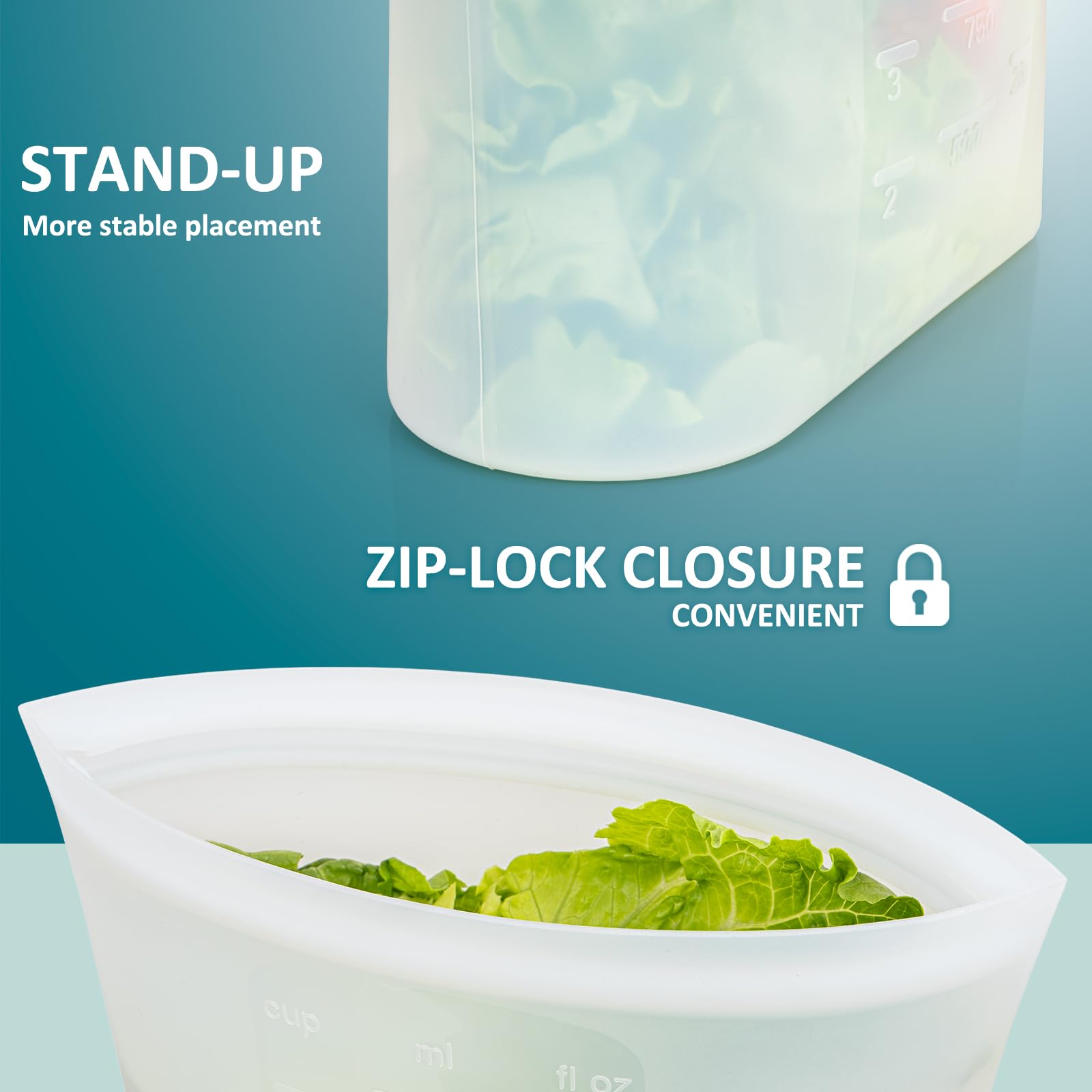 Extra Large Reusable Silicone Food Storage Bags 4 Pack, 0.8 Gallon/3000ml, 100% Silicone Stand-Up Wide-Open Zip-Lock Reusable Bags for Large Items, Microwave Freezer Oven Dishwasher Safe, Translucent