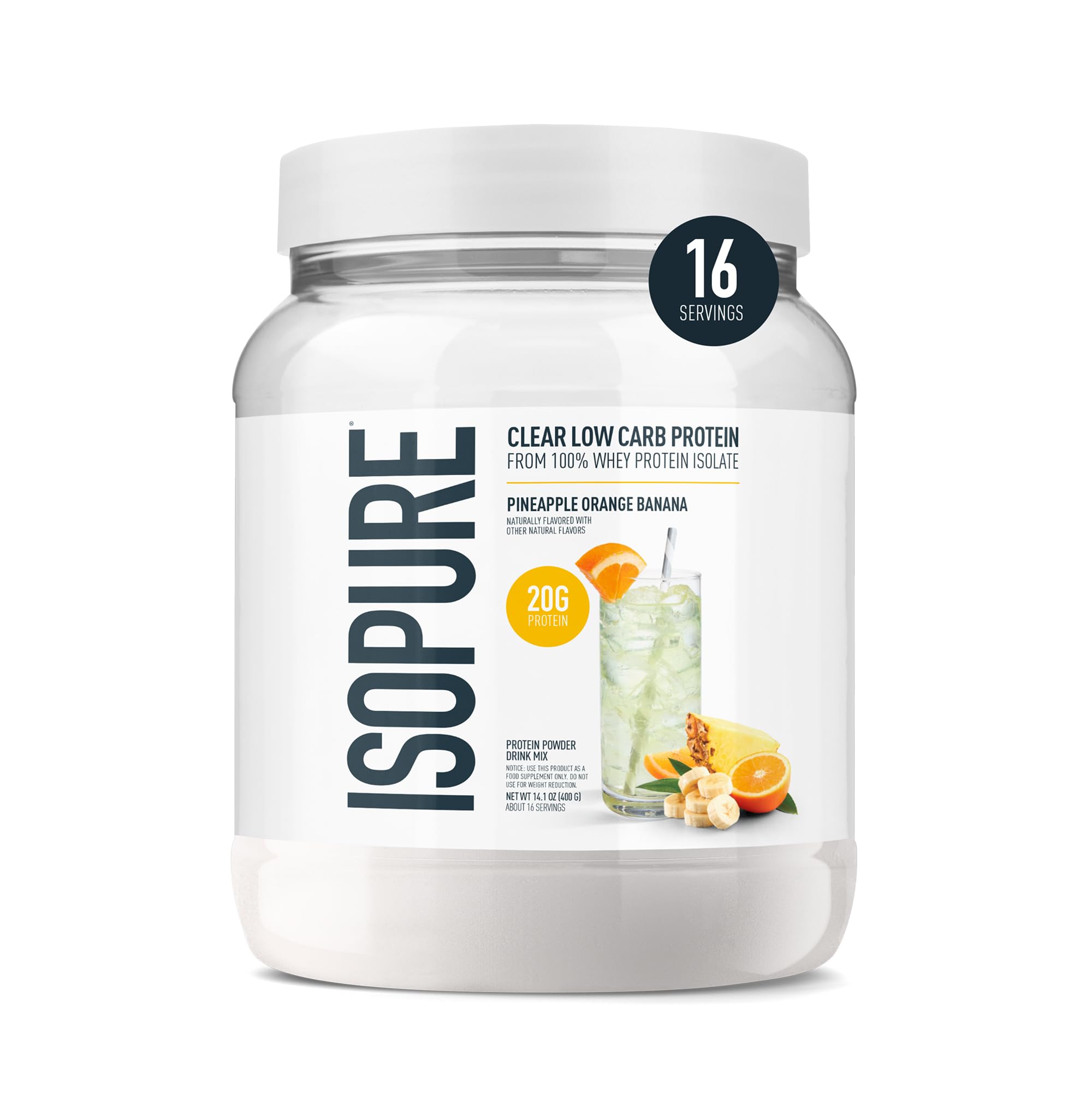 Isopure Clear Whey Isolate Protein Powder, Lactose Free, Gluten Free, Naturally Flavored, Watermelon Lime, 20g Protein Per Serving, 14.1 Oz, 16 Servings (Packaging May Vary)