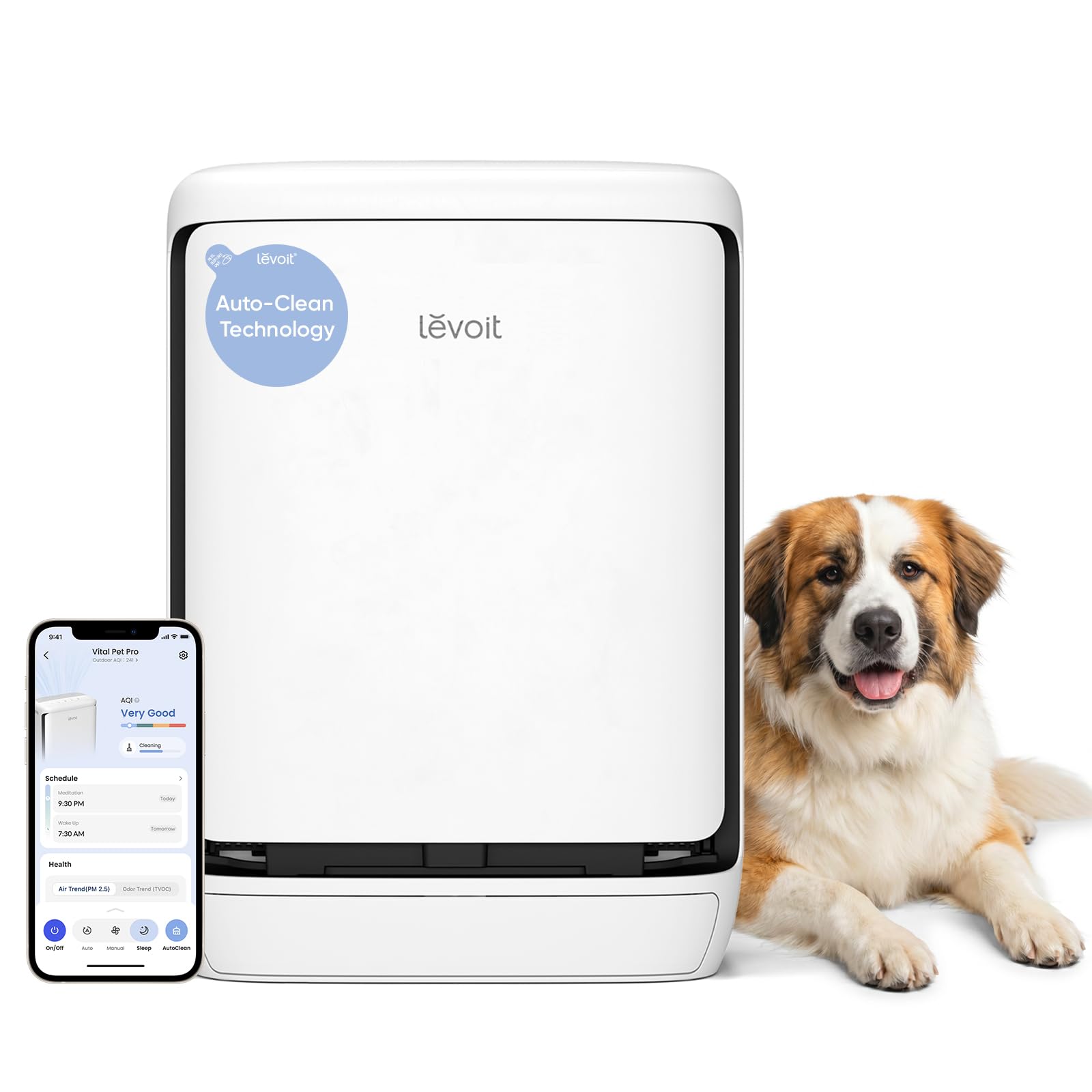 LEVOIT Air Purifier for Home Pets Large Room, Vital Pet Pro, White | Auto-Clean Pre-filter, Dual Sensors for Heavy Pet Hair & Allergens, High-Carbon Filter for Dander & Odor, Smart APP Control