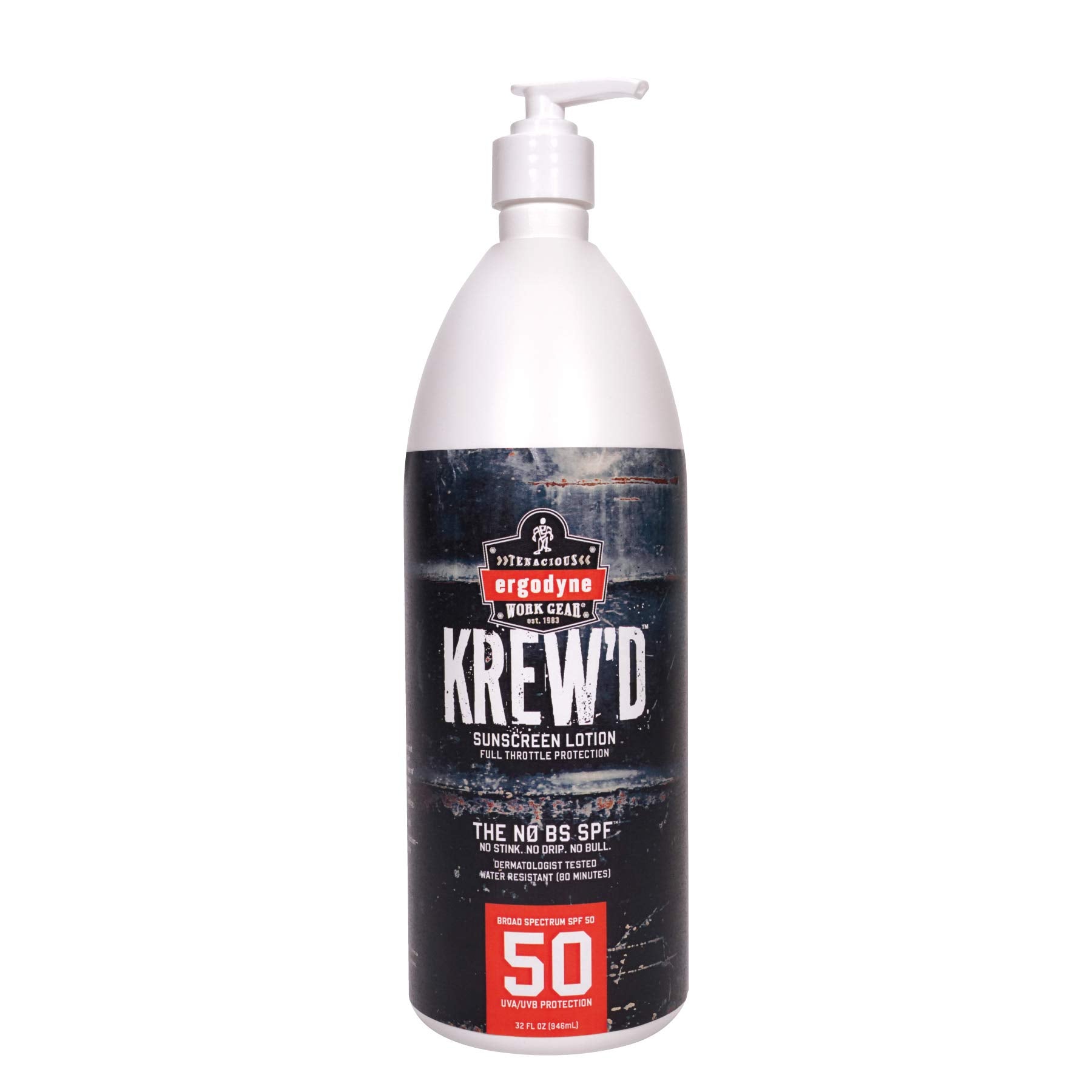 Ergodyne KREW'D 6355 Sunscreen Lotion, Broad Spectrum SPF 50, Water Resistant, 32 oz, 4-Pack, White