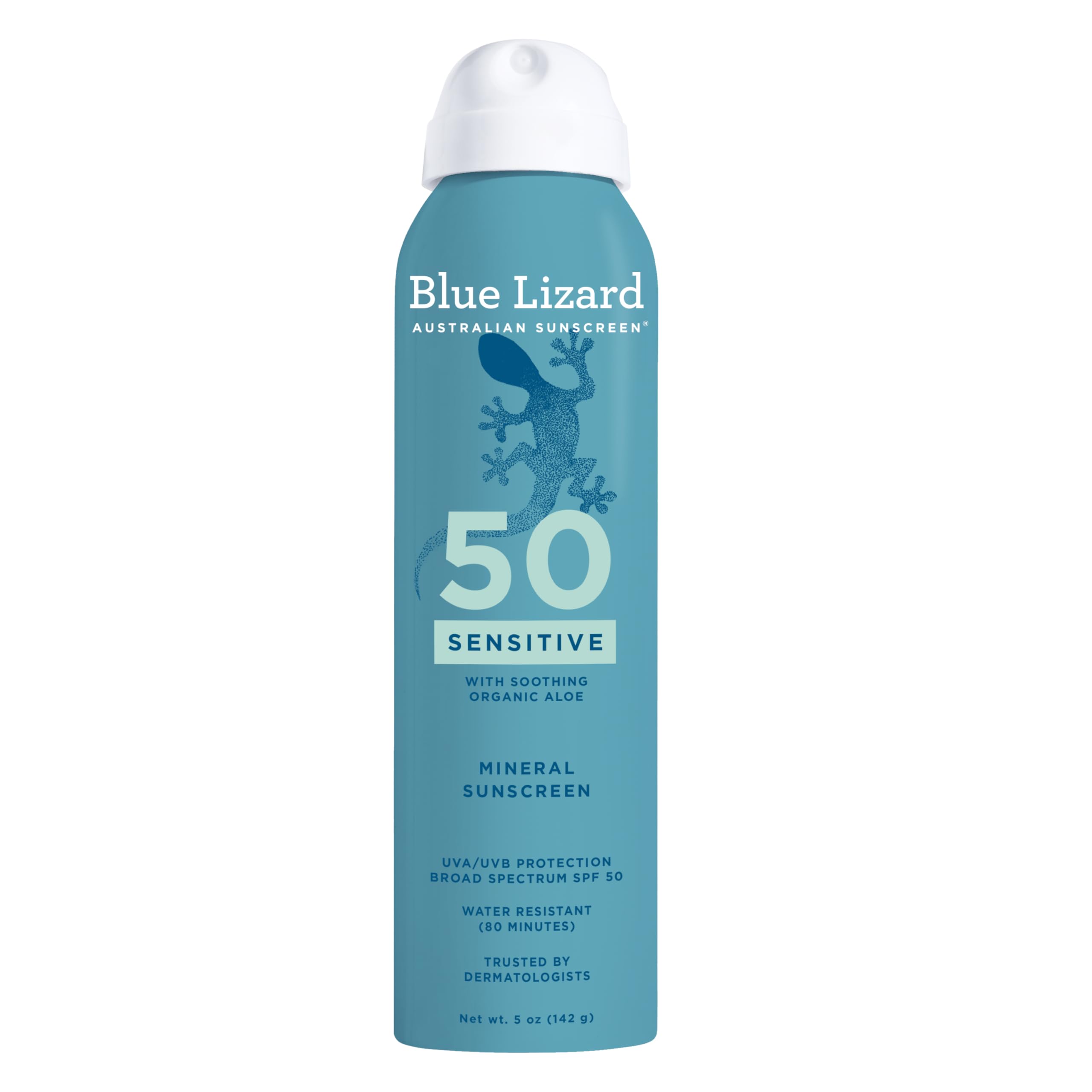 BLUE LIZARD Sport Mineral Sunscreen Spray SPF 50+, Dermatologist-Recommended Brand, Broad-Spectrum UVA/UVB Protection, Water-Resistant, Zinc Oxide Formula, Vegan, 5 fl oz