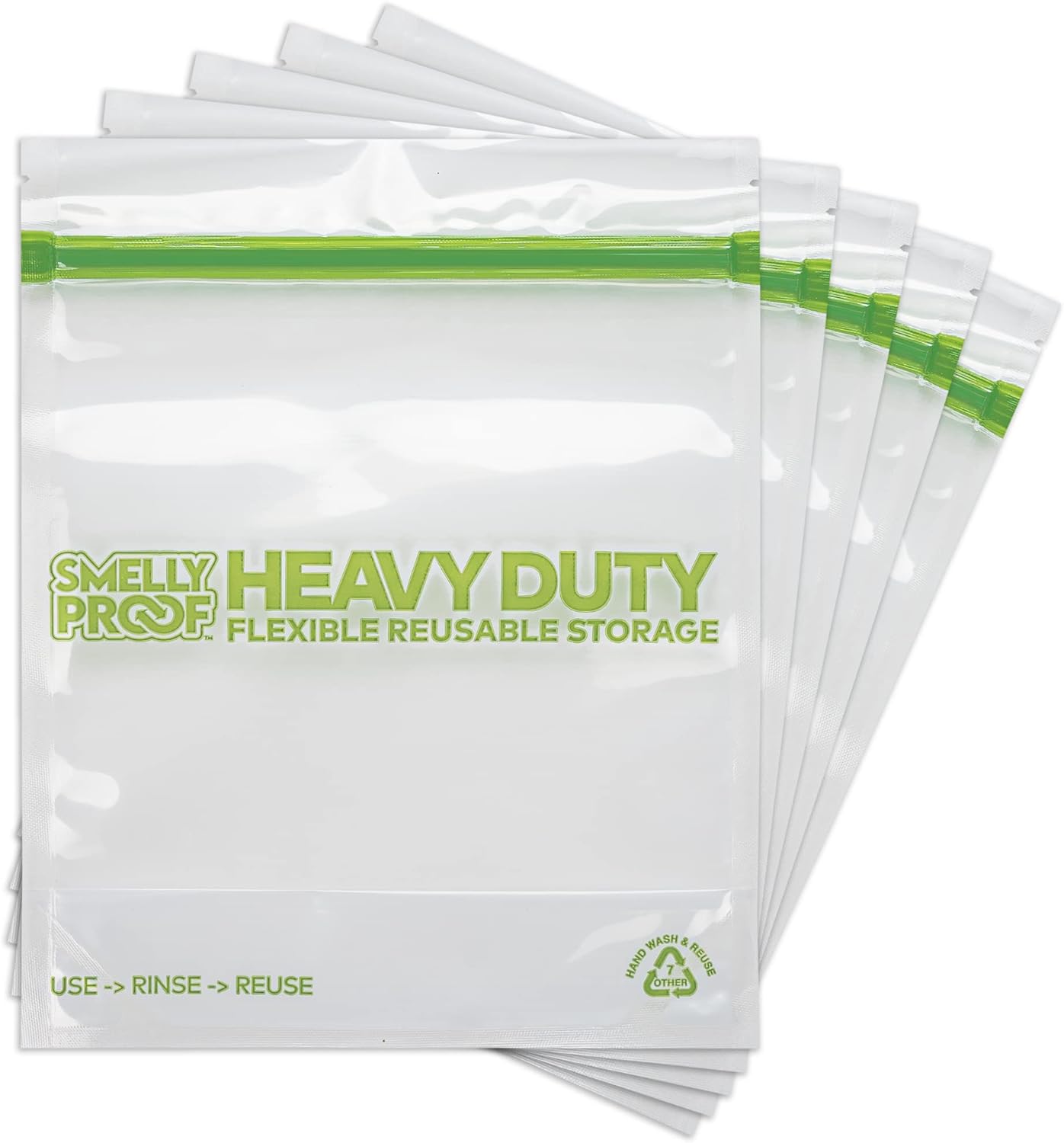 Smelly Proof HEAVY DUTY Reusable STAND-UP Bags for Food Storage, USA Made, NO PEVA & BPA FREE, Reusable Freezer Bags, Dishwasher-Safe, Triple Zip, CLEAR 5-mils XXL 2-Gallon 12" x 16" - 5pk