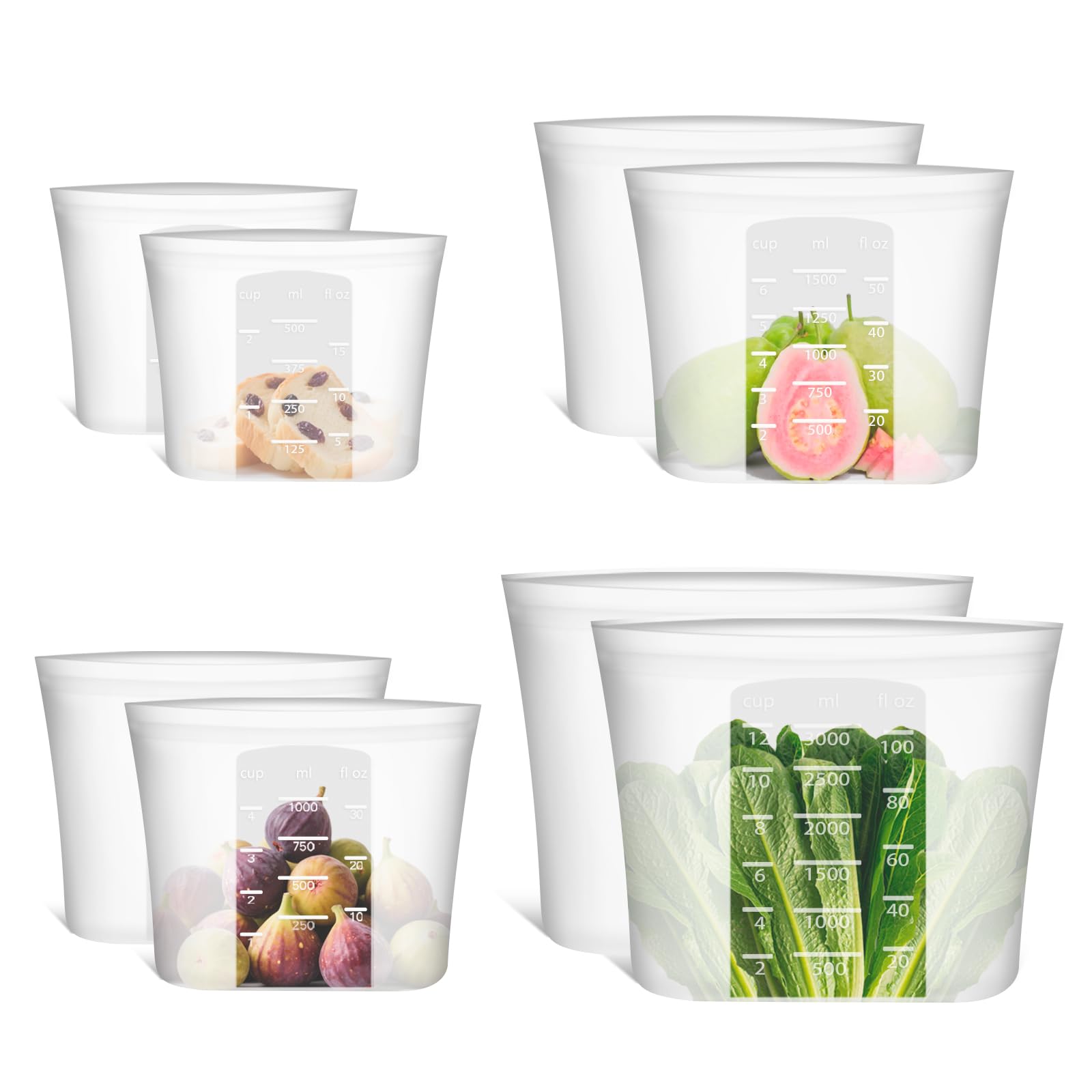 Extra Large Reusable Silicone Food Storage Bags 4 Pack, 0.8 Gallon/3000ml, 100% Silicone Stand-Up Wide-Open Zip-Lock Reusable Bags for Large Items, Microwave Freezer Oven Dishwasher Safe, Translucent
