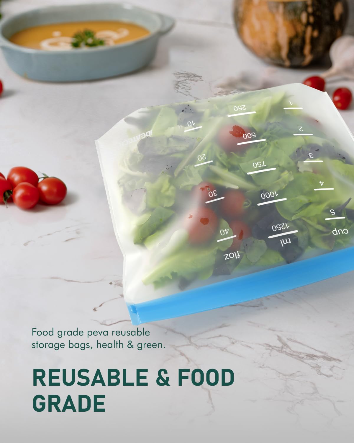 IDEATECH 24Pack Reusable Food Storage Bags, Reusable Freezer Bags | Leakproof, Dishwasher Safe, Stand-Up, BPA-Free Food Grade, 24Pack Assorted Set for Meal Prep, Freezer Storage & Family Use