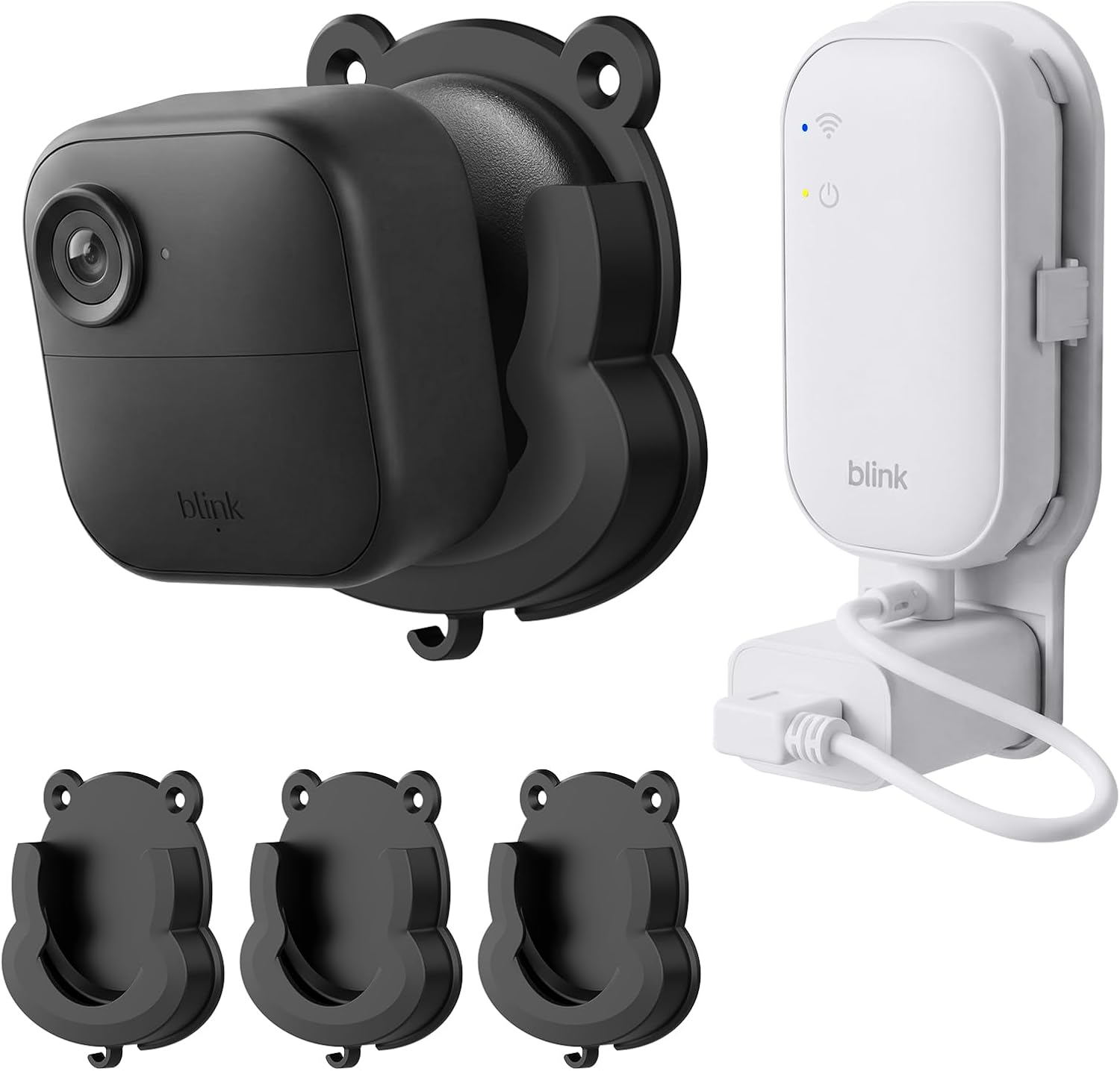 3 Pack No Drill Blink Camera Mount with Sync Module Mount for Blink Outdoor 4/ 2K+/ Outdoor (3rd gen) Cameras/ Mini/ Mini 2/2k+, Outlet Wall Mount No Messy Wires Space-Saving Bracket with Short Cable
