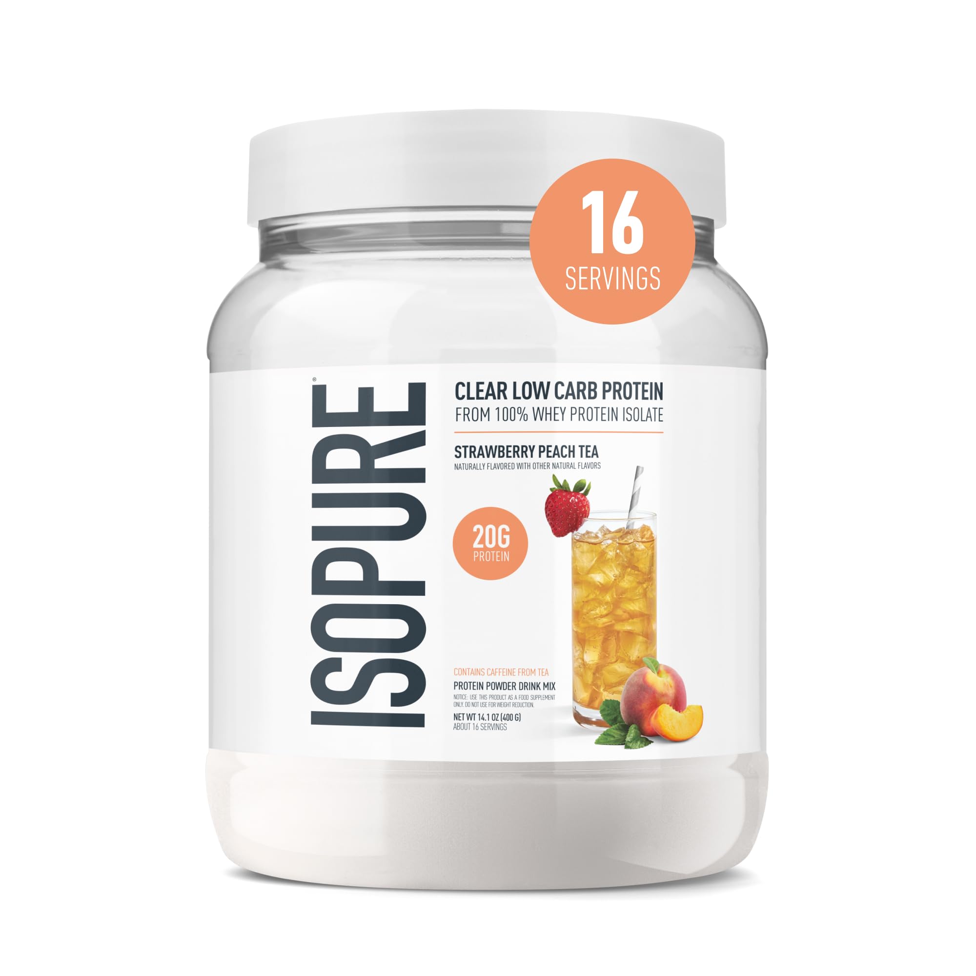 Isopure Clear Whey Isolate Protein Powder, Lactose Free, Gluten Free, Naturally Flavored, Watermelon Lime, 20g Protein Per Serving, 14.1 Oz, 16 Servings (Packaging May Vary)