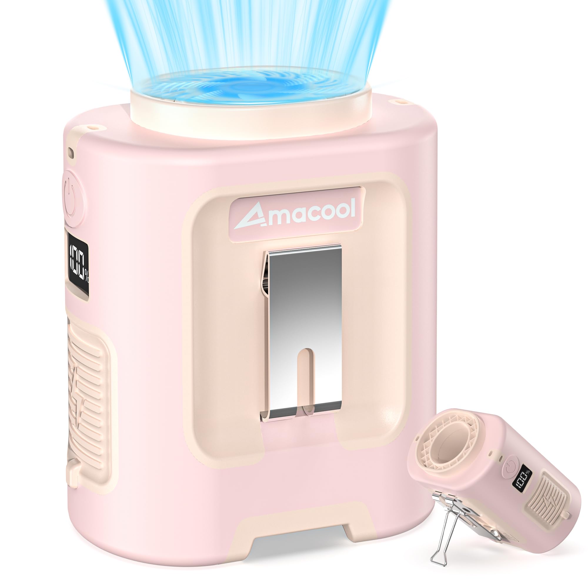 AMACOOL Portable Waist Fan Clip On, MAX 40H Work Time, 10000mAh Rechargeable Wearable Shirt Fan with Light, 16000RPM Powerful 5 Speed Belt Fans Personal Cooling Fans for Outdoor Jobsite Camping Travel