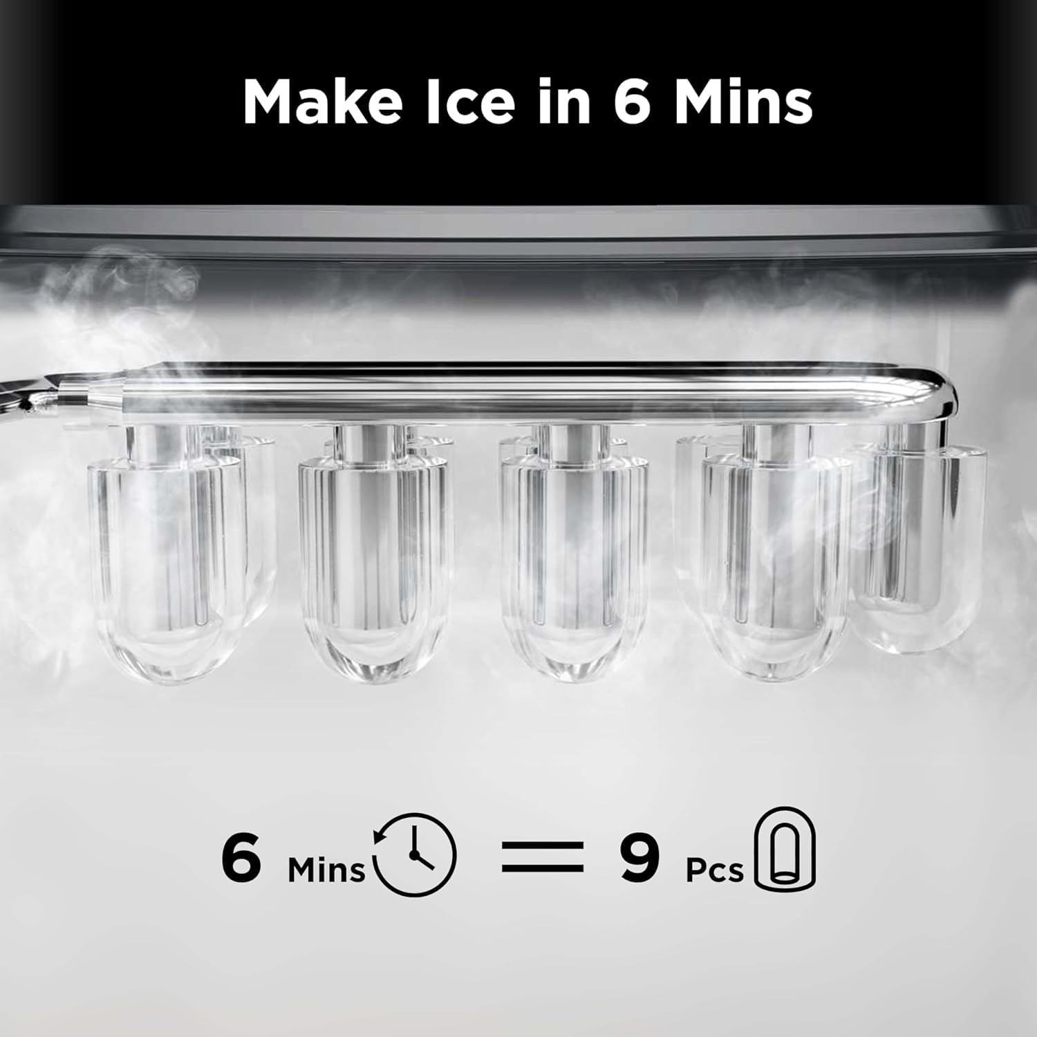 Silonn Countertop Ice Maker with 2.5L Expandable Ice Basket, 26.5lbs/24H, 9 Cubes in 6 Mins, 2 Ice Sizes, Self-Cleaning & LED Touch Control for Home Kitchen Office