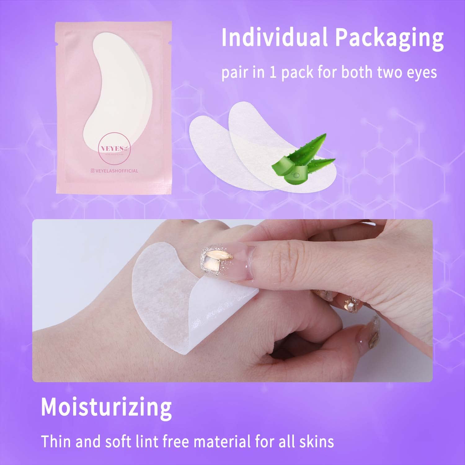 VEYES INC 50 Pairs Pink Hydrogel Eye Patch Eyelash Extension Natural Lint Free Under Eye Gel Pads Lash Extension Supplies & Beauty Tools