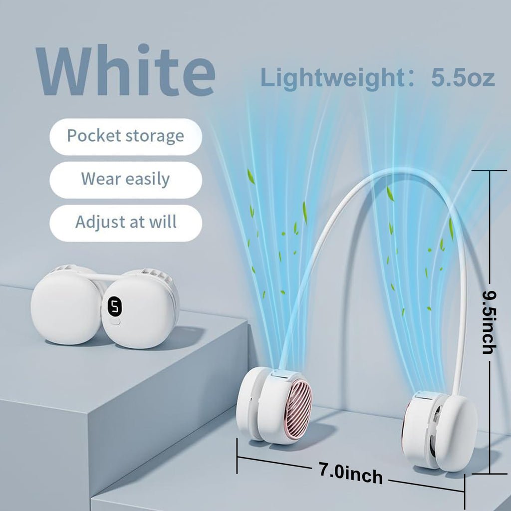 Portable Neck Fan, Hands Free Mini Personal Neck Fans for Women with 5 Speeds, Lightweight Small 5oz Wearable Cooling Fan, 360° Adjustable, Gift for Girl, Gym, Travel and Outdoor, White
