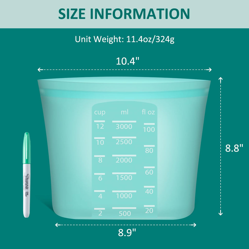 Extra Large Reusable Silicone Food Storage Bags 4 Pack, 0.8 Gallon/3000ml, 100% Silicone Stand-Up Wide-Open Zip-Lock Reusable Bags for Large Items, Microwave Freezer Oven Dishwasher Safe, Translucent