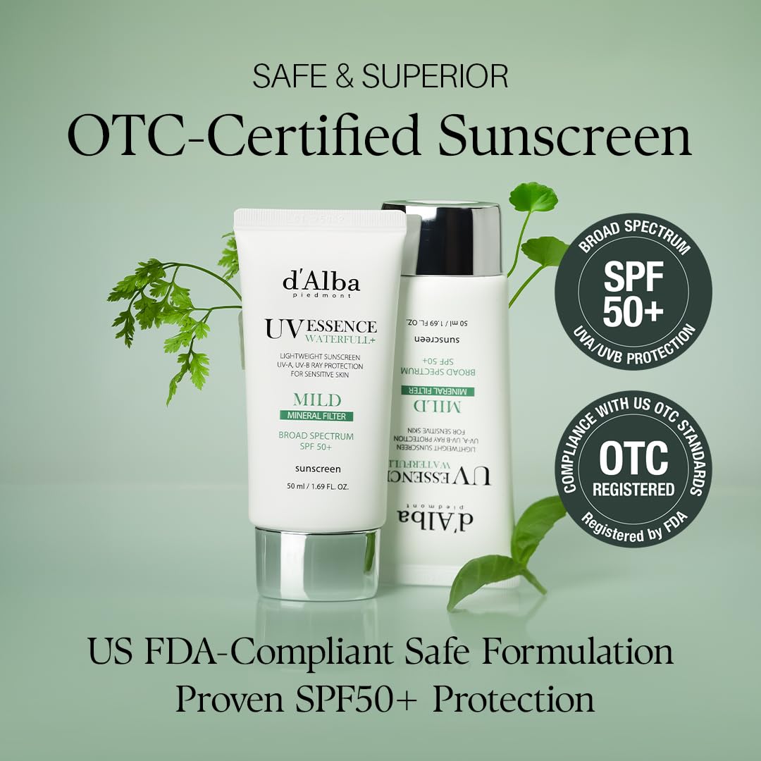 [2 ea] d'alba Piedmont Waterfull Tone-Up Sunscreen Serum BROAD SPECTRUM SPF 50 + Korean Sunscreen for Face, All Skin Tones (2 x 1.69 fl.oz.)