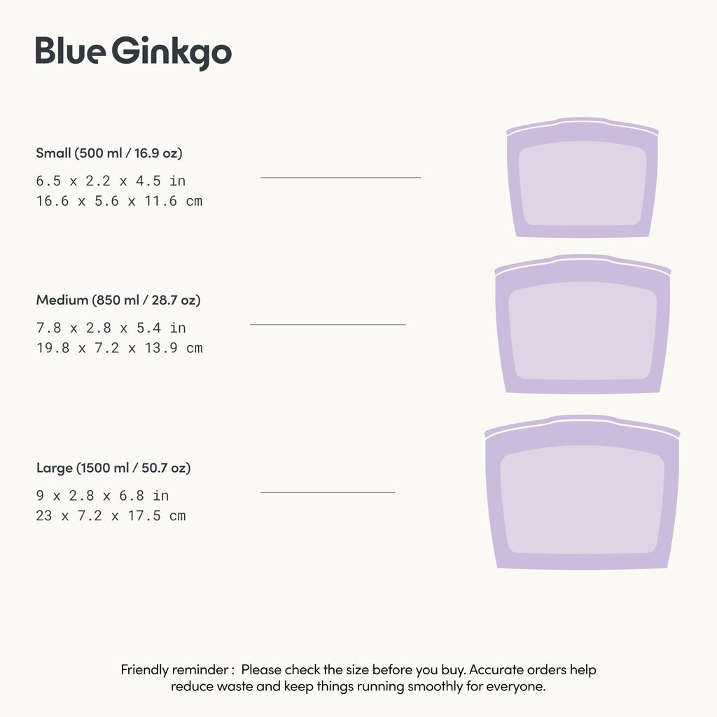Blue Ginkgo Reusable Silicone Storage Bags – 4-Pack | Korean-Made Stand Up Food, Freezer Bags - Pumkin Yellow