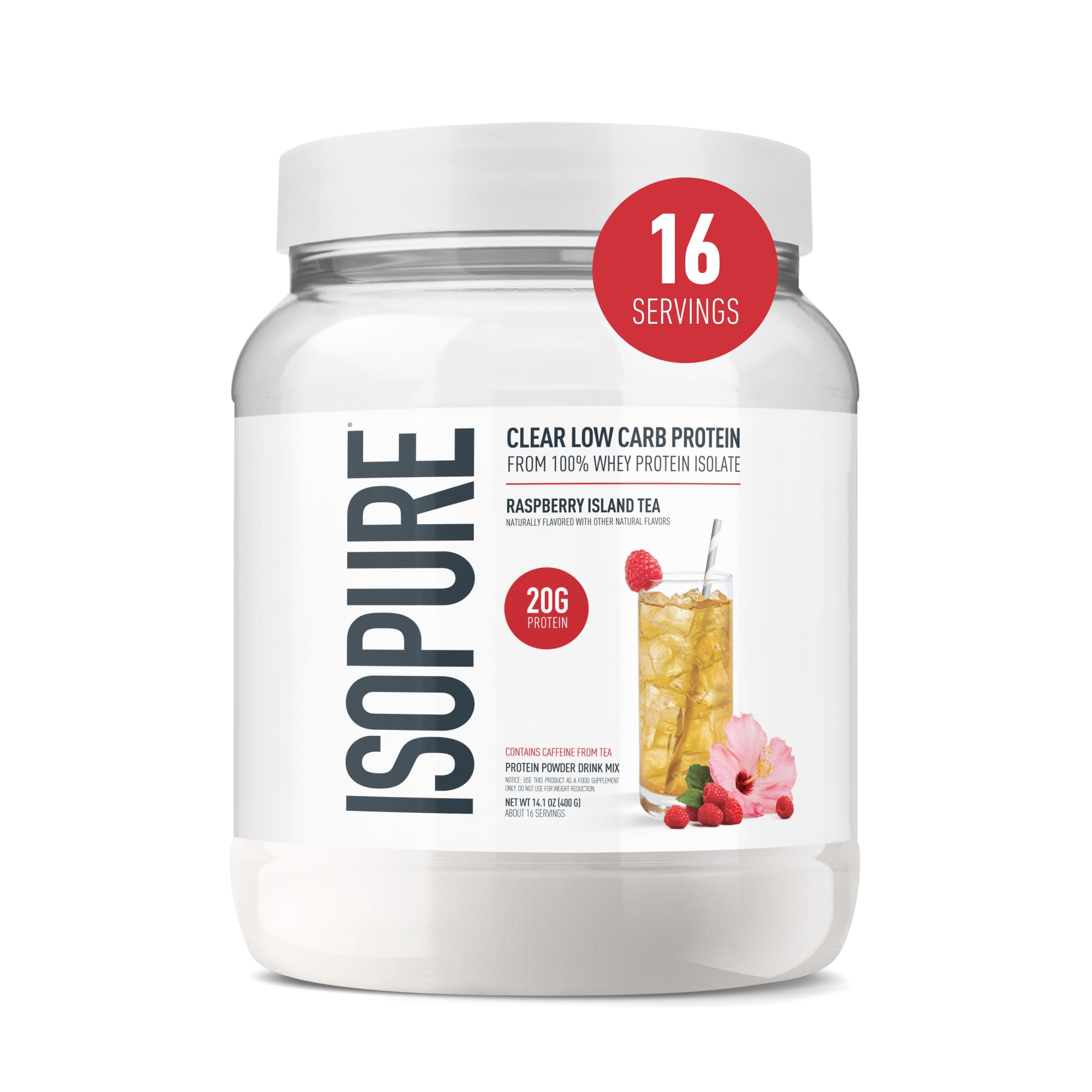 Isopure Clear Whey Isolate Protein Powder, Lactose Free, Gluten Free, Naturally Flavored, Watermelon Lime, 20g Protein Per Serving, 14.1 Oz, 16 Servings (Packaging May Vary)