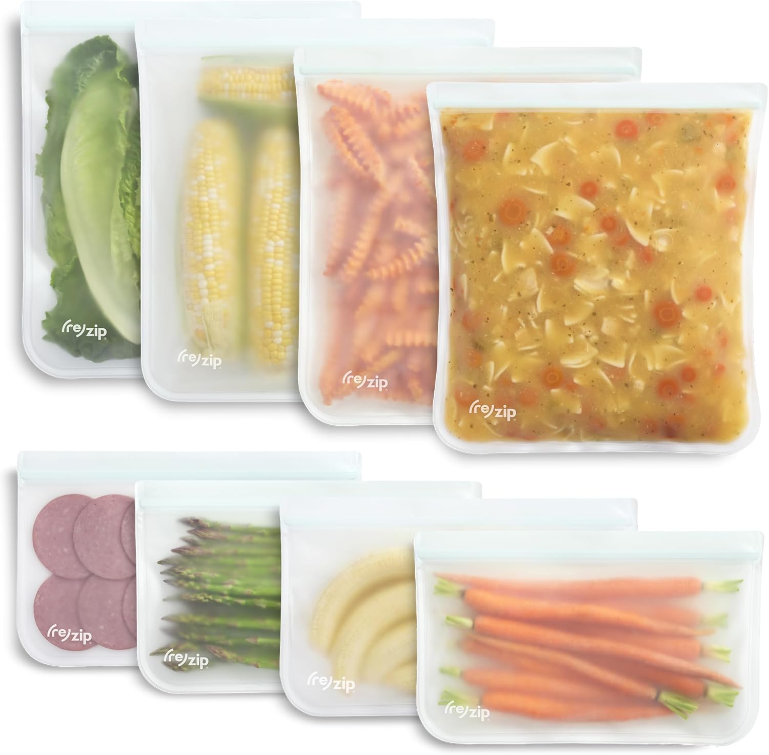 (re) zip Gallon Reusable Storage Bags, BPA-Free, Leakproof, Food-Grade 100% Food-Safe PEVA, for Food Storage and Freezer Use, Holds 16 cups | 128 fl oz, 4-Pack (Clear)