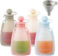 PandaEar Reusable Silicone Baby Food Pouches, 4 Pack Squeeze Pouches for Toddler Kids, BPA-Free Silicone Refillable Baby Food Storage, 5 oz