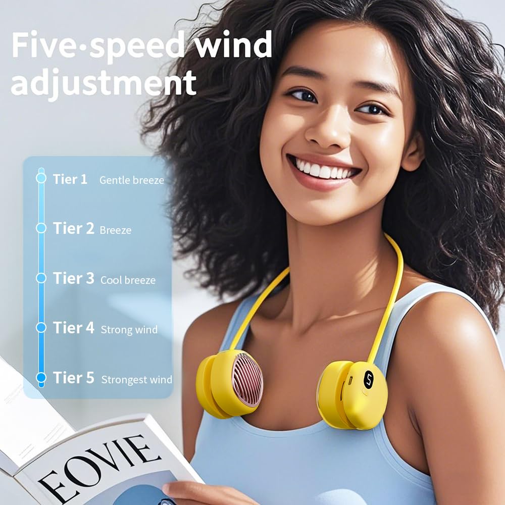 Portable Neck Fan, Hands Free Mini Personal Neck Fans for Women with 5 Speeds, Lightweight Small 5oz Wearable Cooling Fan, 360° Adjustable, Gift for Girl, Gym, Travel and Outdoor, White