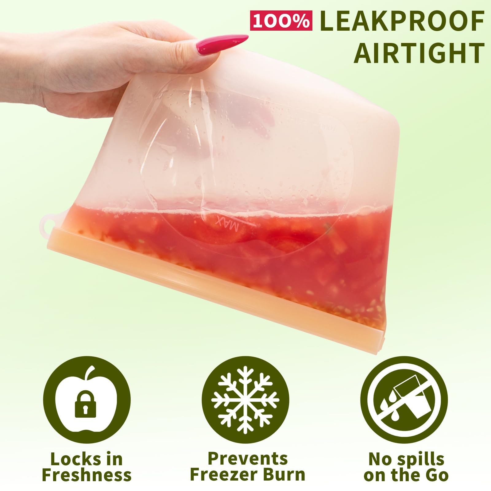 Extra Large Reusable Silicone Food Storage Bags 4 Pack, 0.8 Gallon/3000ml, 100% Silicone Stand-Up Wide-Open Zip-Lock Reusable Bags for Large Items, Microwave Freezer Oven Dishwasher Safe, Translucent