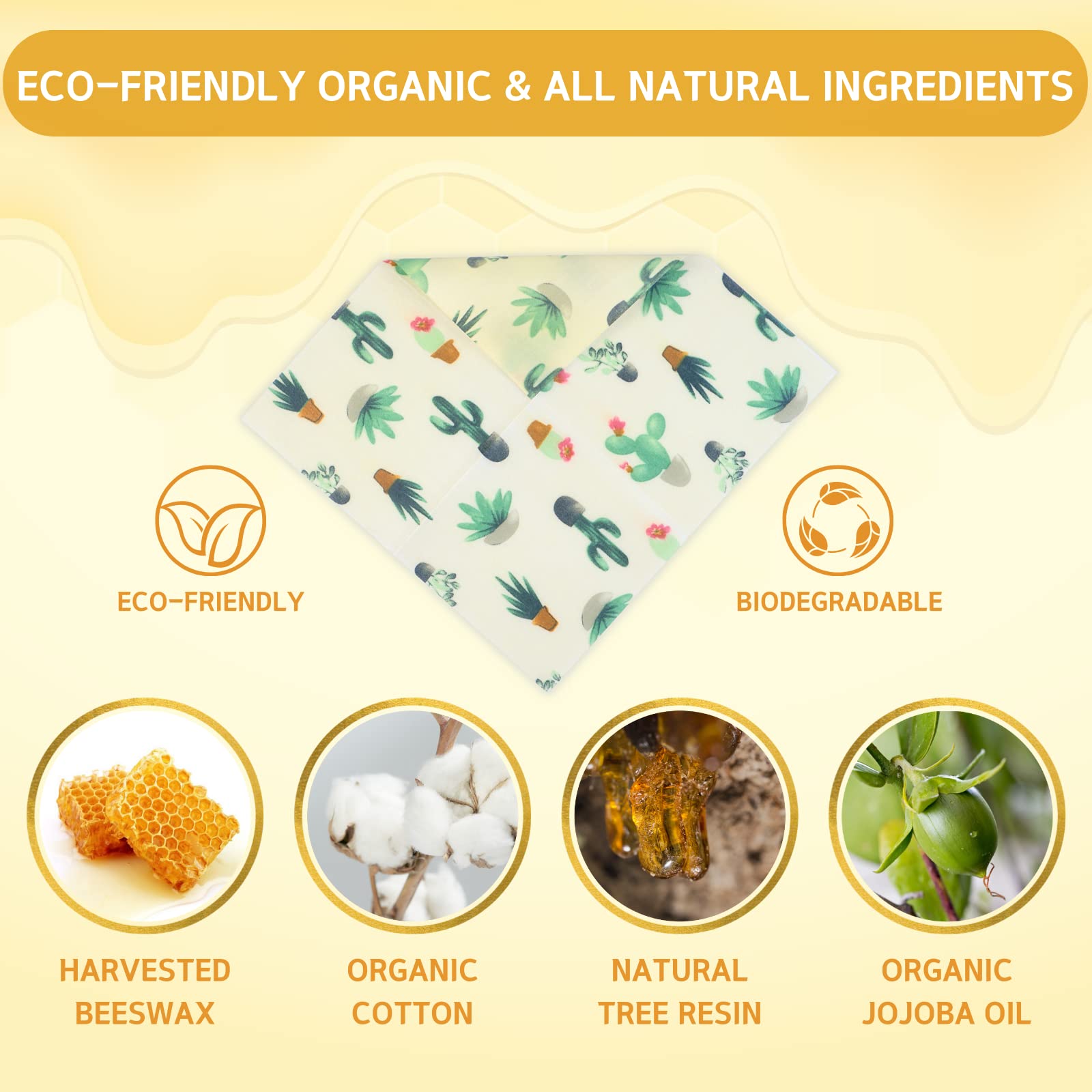 Reusable Beeswax Wrap - 9 Pack Beeswax Wraps for Food, Eco-Friendly Beeswax Food Wraps, Bread Sandwich Wrapper - Organic, Sustainable, Zero Waste, Reusable Plastic-Free Food Storage Wrap, 1XL, 3M, 5S