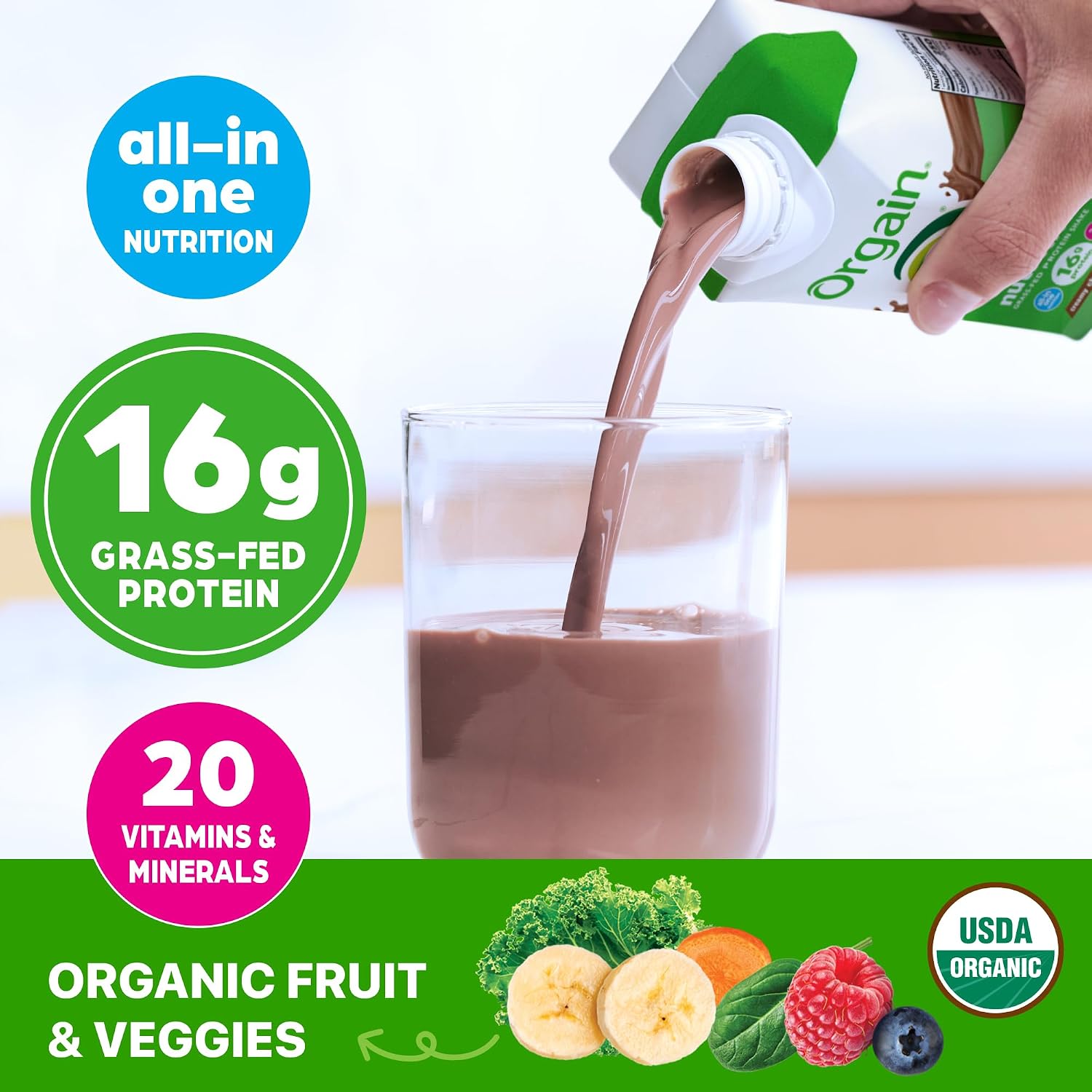 Orgain Organic Nutritional Shake, Creamy Chocolate Fudge - Meal Replacement, 16g Protein, 20 Vitamins & Minerals, Gluten & Soy Free, Kosher, Non-GMO, Packaging May Vary, 11 Fl Oz (Pack of 4)