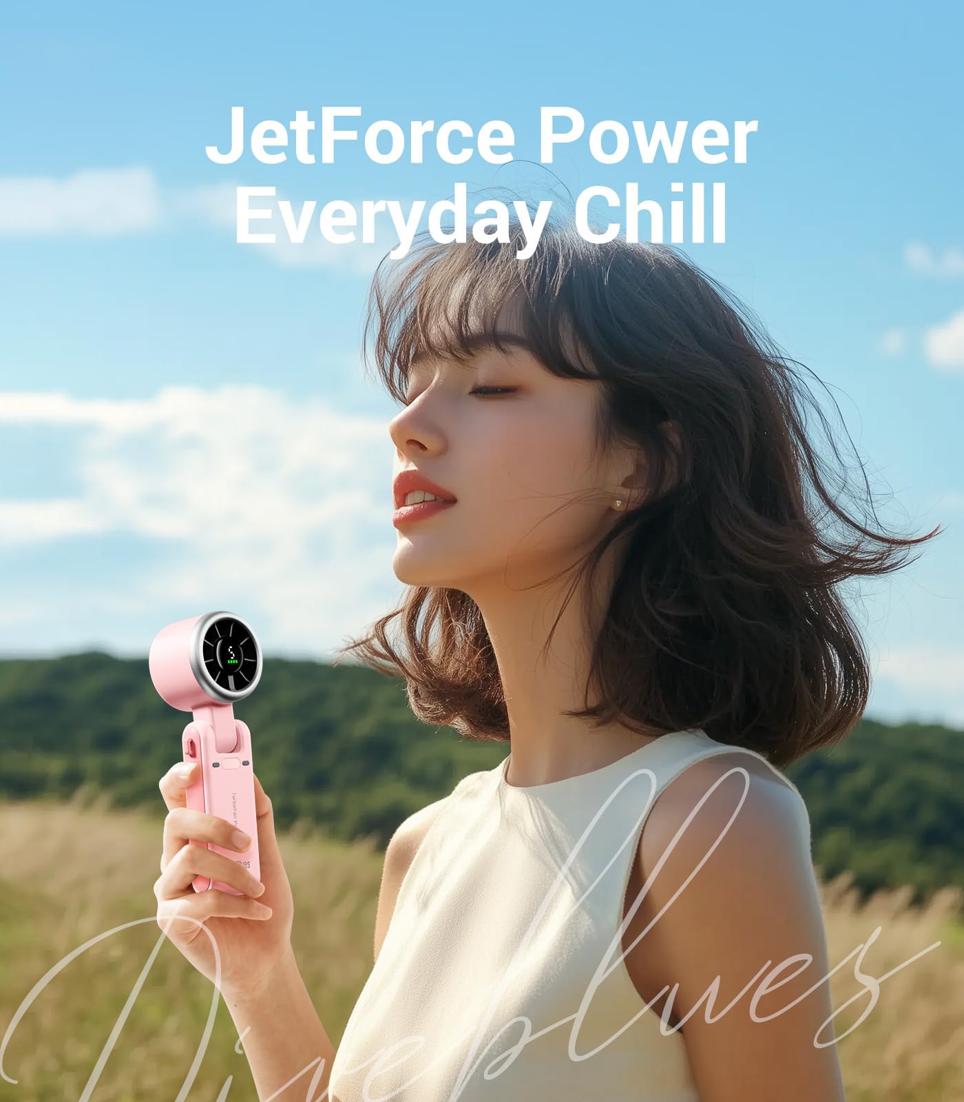 Diveblues Portable Handheld Turbo Fan | 3 IN 1 Hand/Neck/Desk Fan, Up to 12 Working Hours, 5 Gear Wind, Battery Operated, Travel, Working, Outdoor Activities
