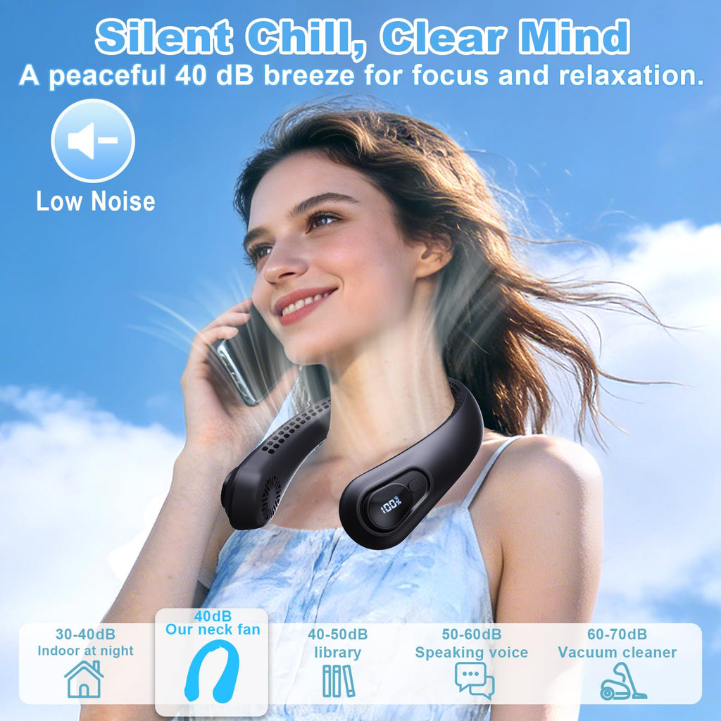 Portable Neck Fan Rechargeable - [with LED Display] 5 Speeds, 5000 mAh Battery Operated Wearable Personal Cooling Bladeless Fan for Outdoor Travel, Gifts for Men Women Kids,Gray