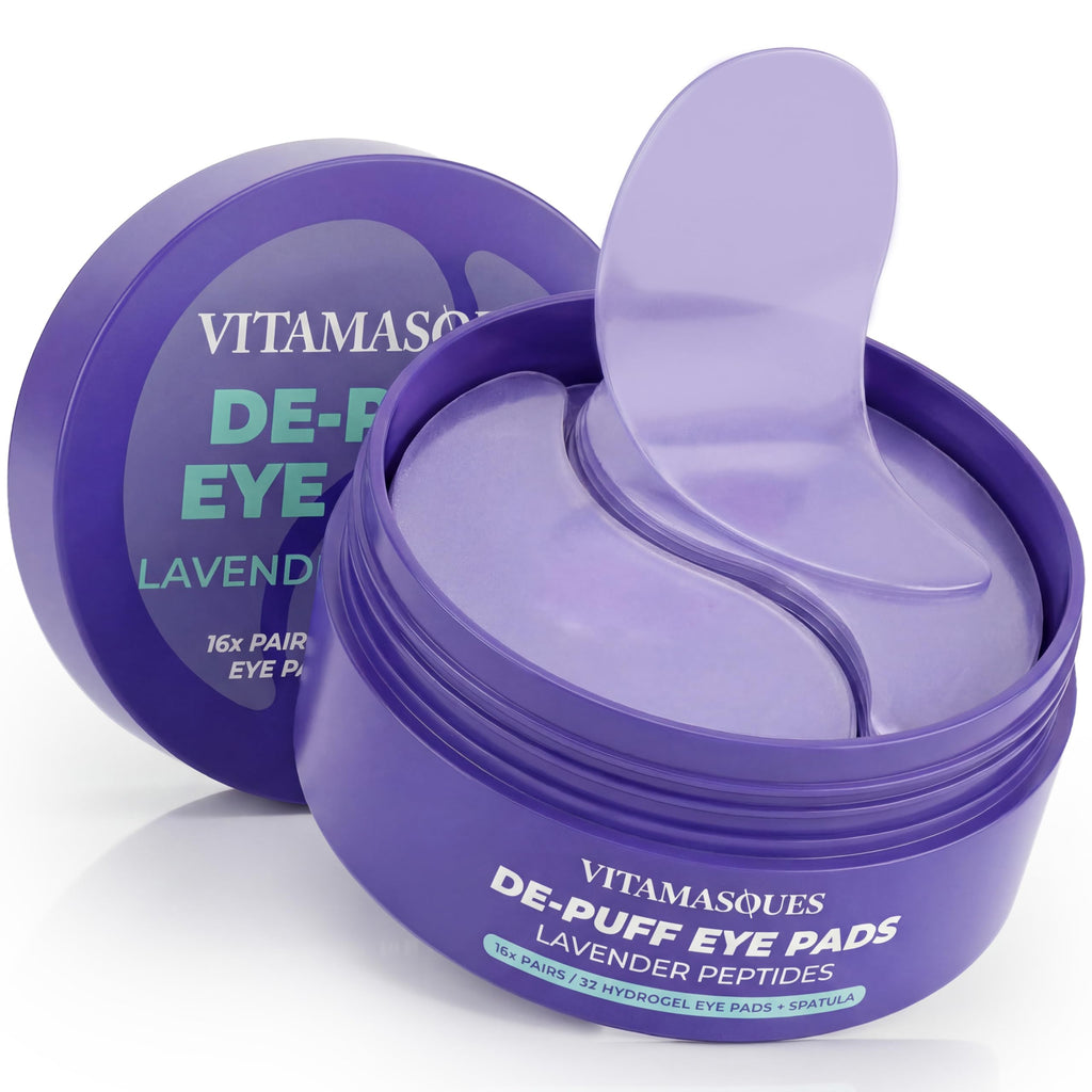 Vitamasques Lavender Hydrogel Eye Pads For Puffy Eyes & Dark Circles - Refresh in 15 minutes - Formulated in Korea - 16 Pairs / 32 HydroGel Eye Pads