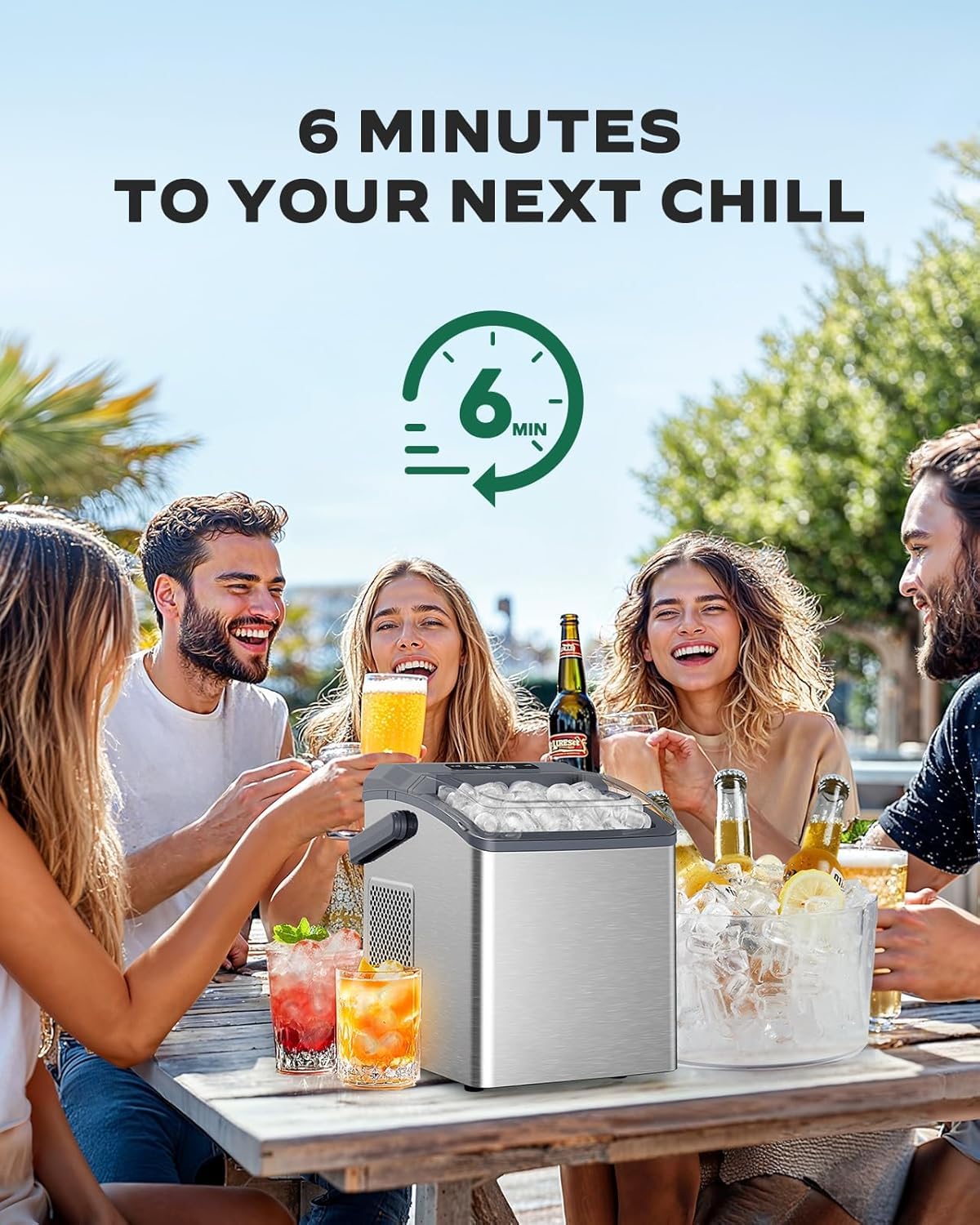 Silonn Countertop Ice Maker with 2.5L Expandable Ice Basket, 26.5lbs/24H, 9 Cubes in 6 Mins, 2 Ice Sizes, Self-Cleaning & LED Touch Control for Home Kitchen Office