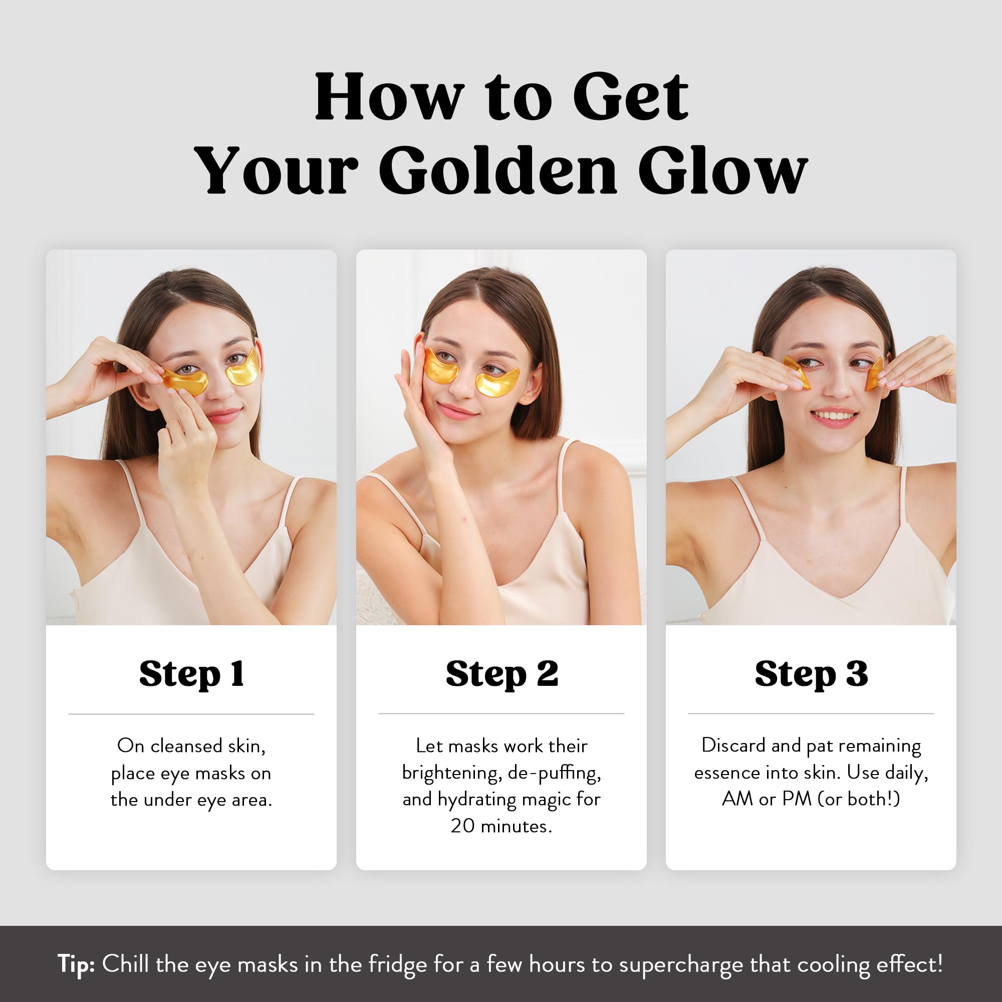 DERMORA Golden Glow Under Eye Patches - 20 Pairs Individually Packed, Hydrating Soft Gel Eye Masks for Puffiness, Wrinkles, Dark Circles & Fine Lines, Glowing Skin, Travel Friendly
