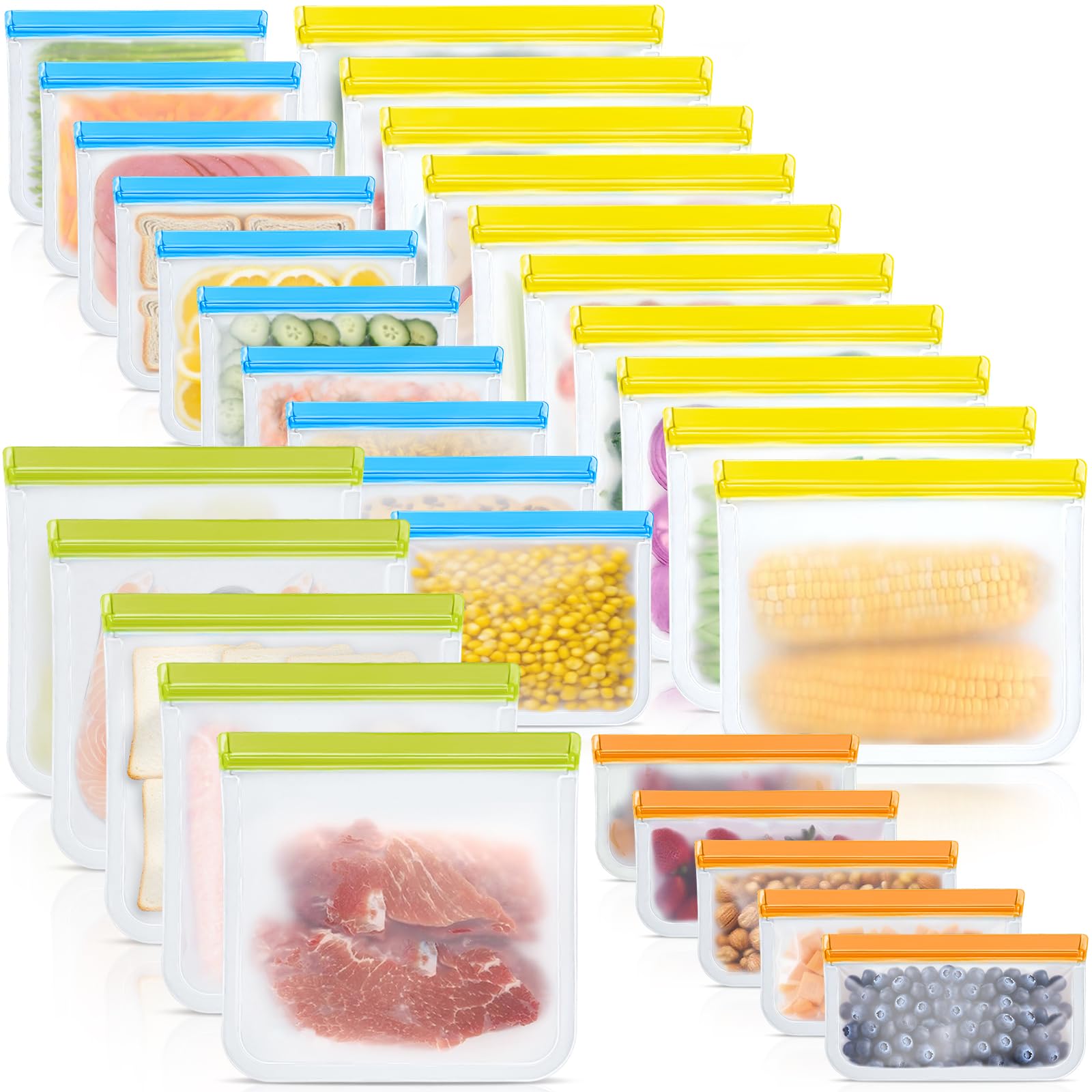 10 Pack Reusable Silicone Food Storage Bags, Leakproof Dishwasher Safe Reusable Freezer Bags for Food Containers, Lunch Bags for Sandwich, Snack, Marinate Meat, Salad Fruit