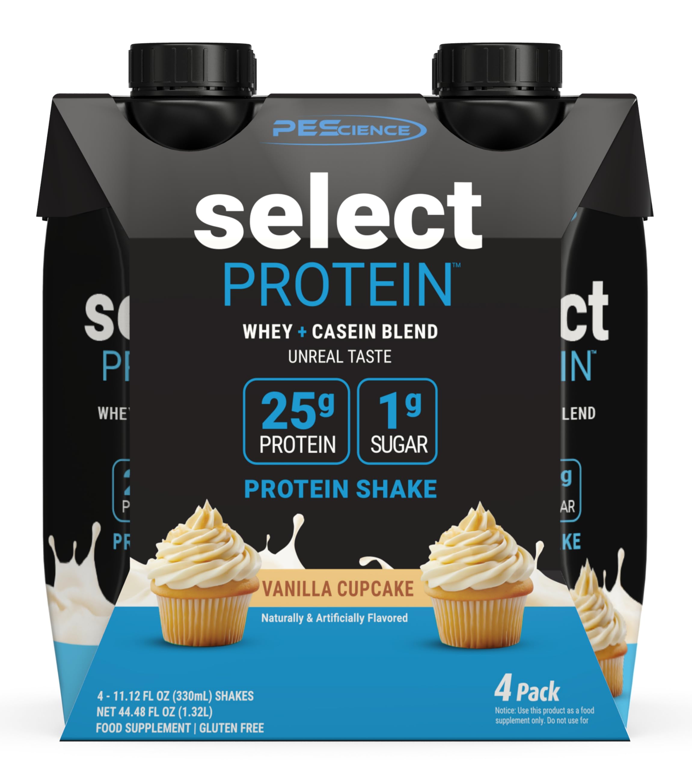 PEScience Select Protein Shake RTD, 25g Whey and Casein Blend, High Protein Drink, Gluten Free, Keto Friendly, 0g Sugar, Low Carb Ready to Drink Meal Replacement, Chocolate Truffle - Pack of 4