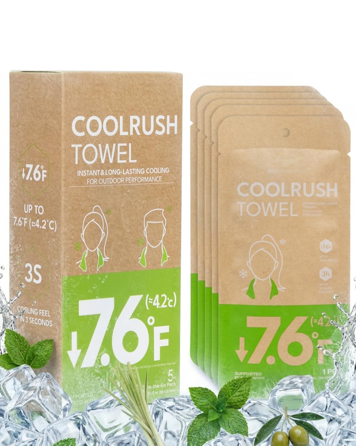 CoolRush Towel with Natural Mint Extract, Instant 3-Second Cooling Towel, Reusable Sports Cooling Wipes for Summer Heat, Alcohol-Free, for Running, Cycling, Gym, Outdoor Activities(10 Pack)