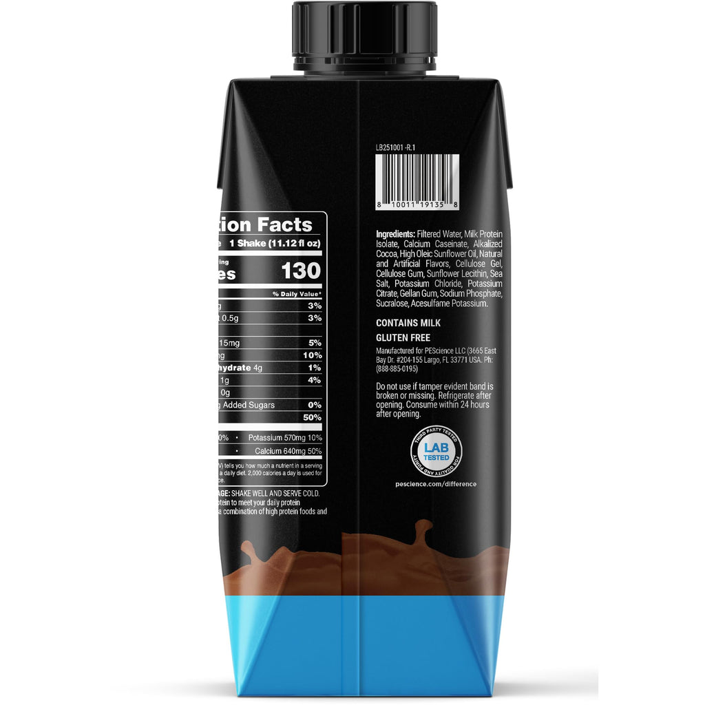 PEScience Select Protein Shake RTD, 25g Whey and Casein Blend, High Protein Drink, Gluten Free, Keto Friendly, 0g Sugar, Low Carb Ready to Drink Meal Replacement, Chocolate Truffle - Pack of 4