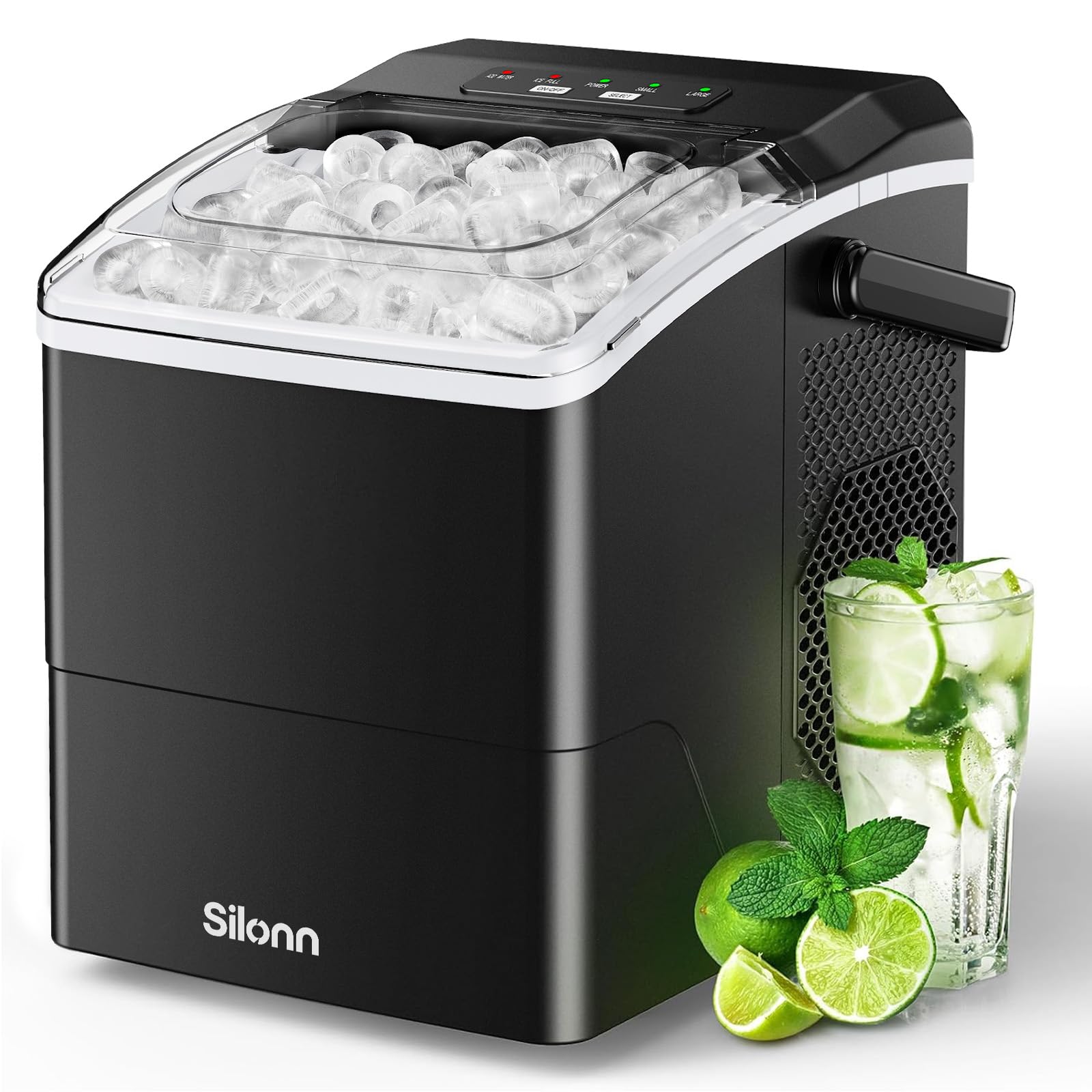 Silonn Countertop Ice Maker with 2.5L Expandable Ice Basket, 26.5lbs/24H, 9 Cubes in 6 Mins, 2 Ice Sizes, Self-Cleaning & LED Touch Control for Home Kitchen Office