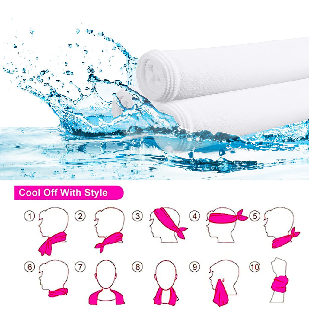 BBTO 6 Count Sublimation Cooling Towels Bulk for Sports 40"x12" White Golf Sweat Gym Towel Ice Breathable Soft Chilly Microfiber Sweat Rags for Neck Face Body Hot Weather Workout Sports