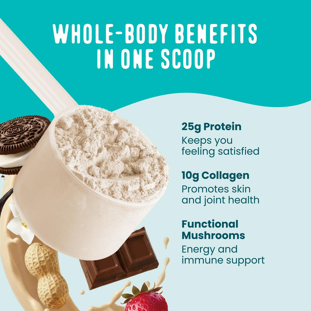 FlavCity All in One Protein Shake Powder, Pineapple Coconut - On the Go Meal Alternative + Collagen Peptides, Reishi & Cordyceps - Focus, Skin, Hair & Joint Support - 100% Grass Fed Whey, 20 Servings
