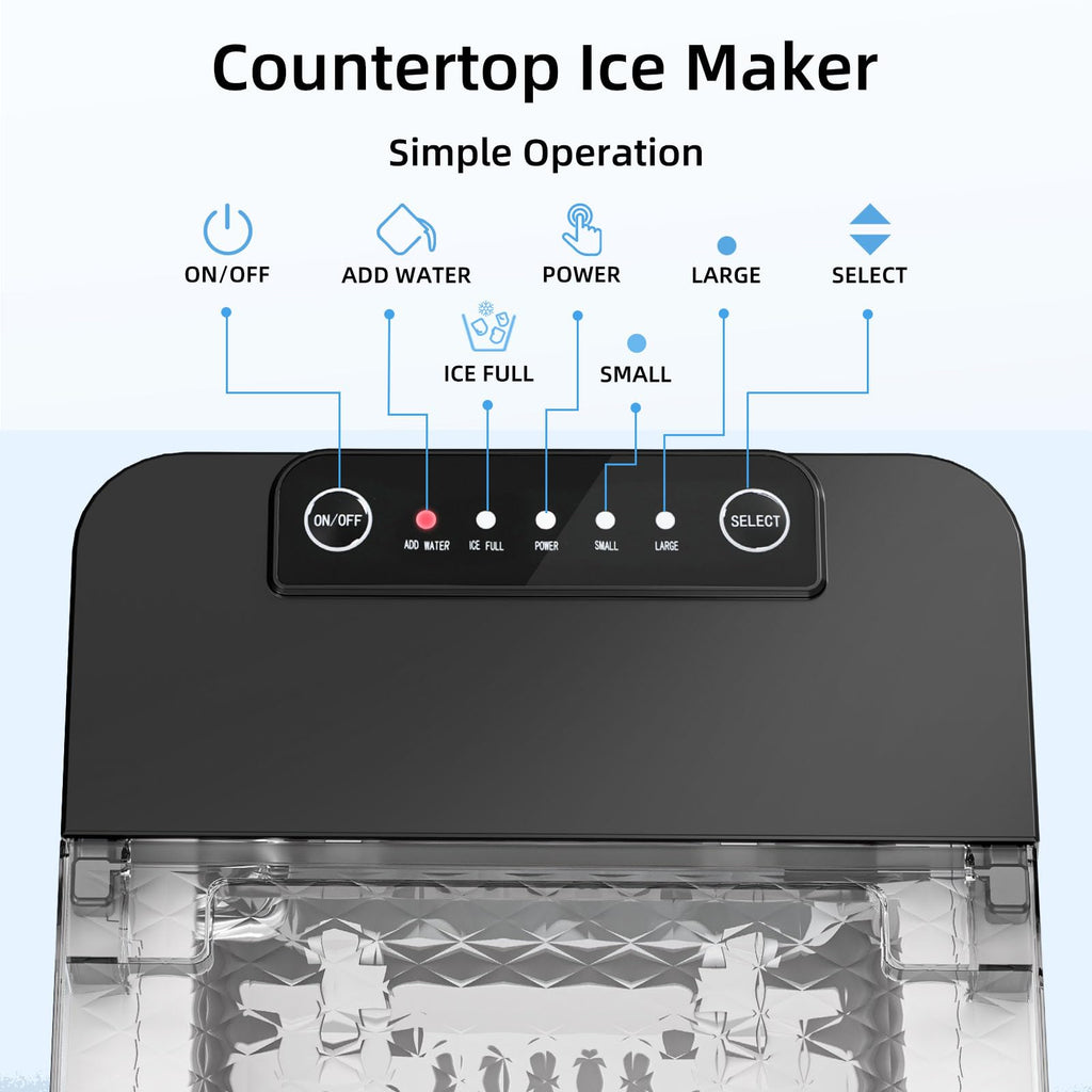 Antarctic Star Ice Maker Countertop, Portable Ice Machine with Carry Handle, 26Lbs Per Day, 9 Cubes Ready in 6 Mins, Self-Cleaning Ice Makers with Ice Scoop and Basket for Kitchen/Office/Party (Black)