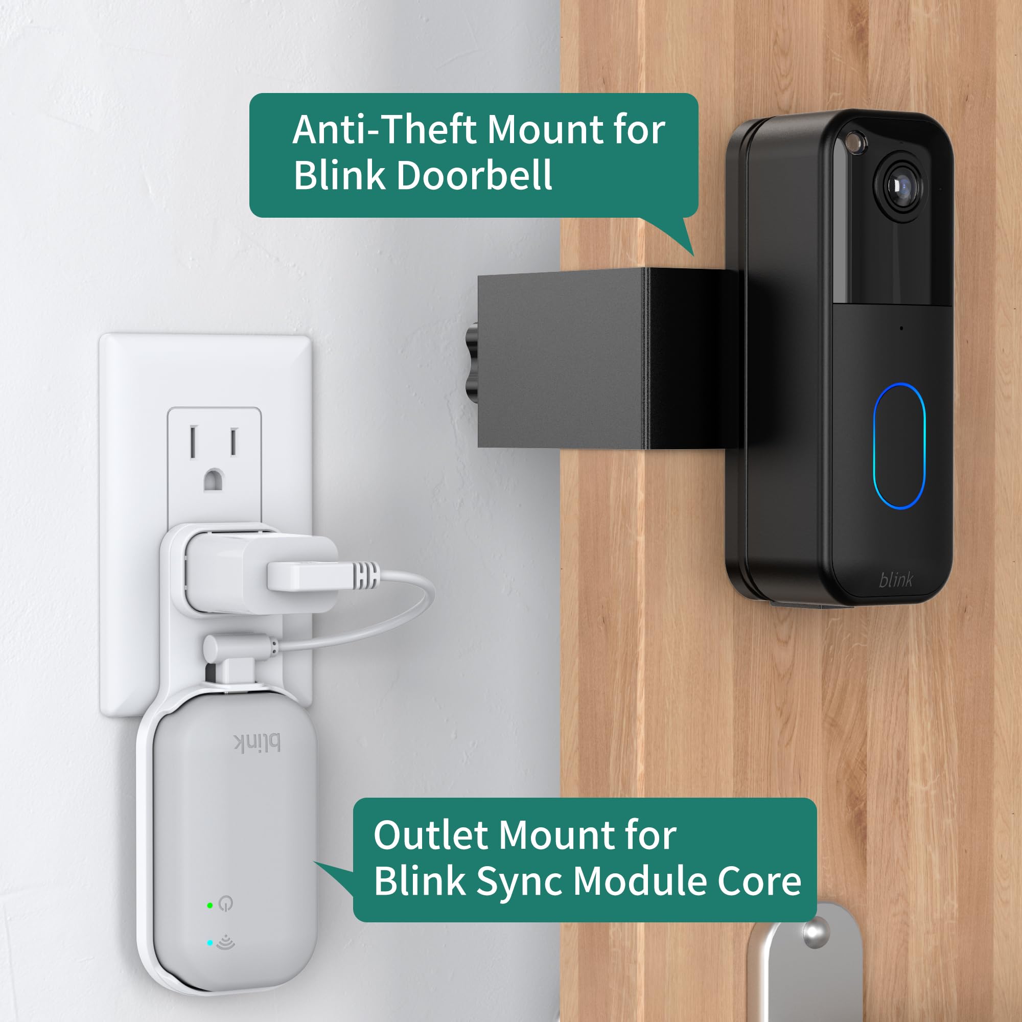 HomeMount Blink Doorbell Camera Mount No Drill for Blink Video Doorbell (1st/2nd), Anti Theft Doorbell Mount, Renter-Friendly No-Damage Blink Video Doorbell Mount for Inward Opening Doors