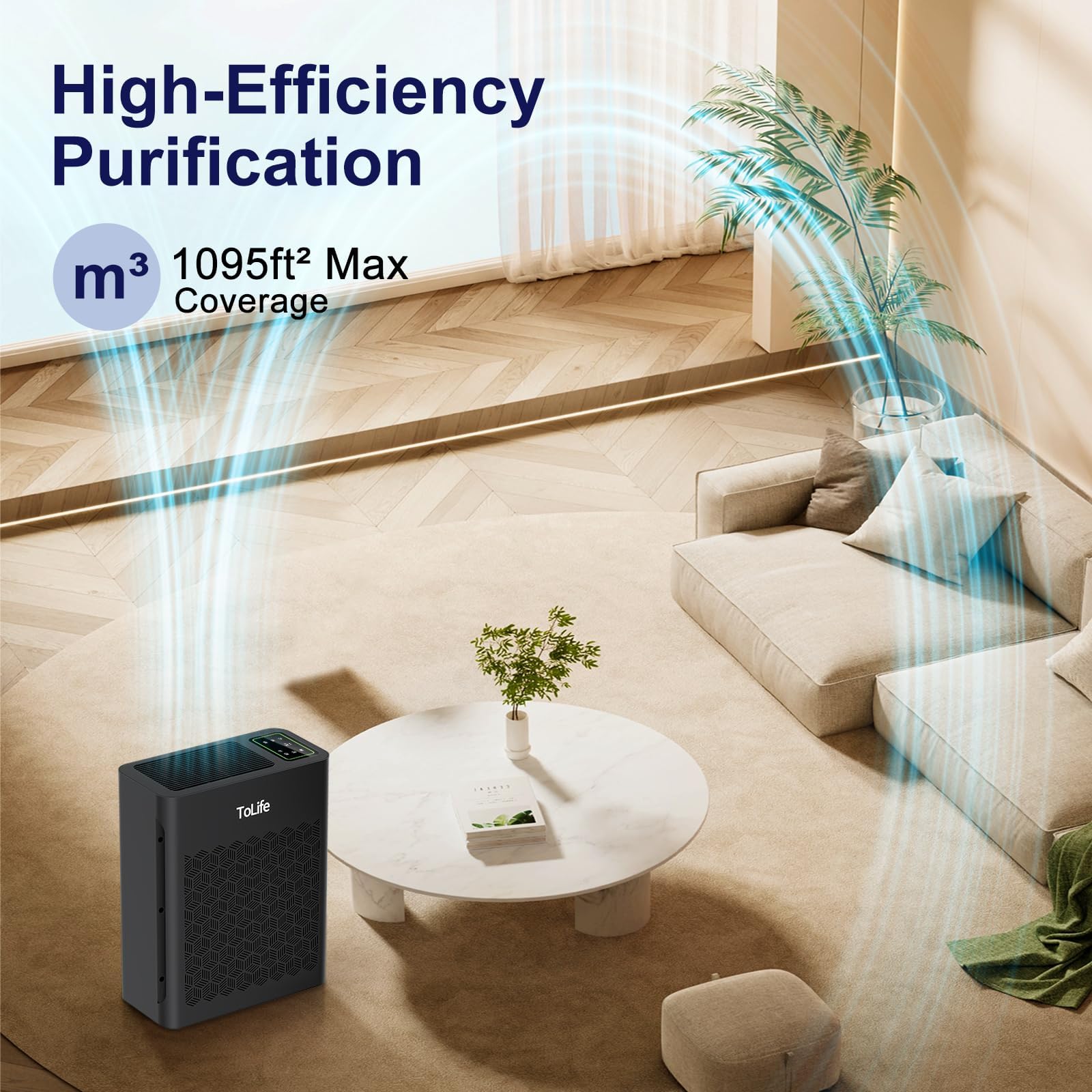 Tolife Air Purifier Large Room, HEPA Air Purifiers for Home Pets Hair with Washable Filter, Air Cleaner for Bedroom up to 1095 Ft² Dust Smoke Odor, Sleep Mode, Timer, White