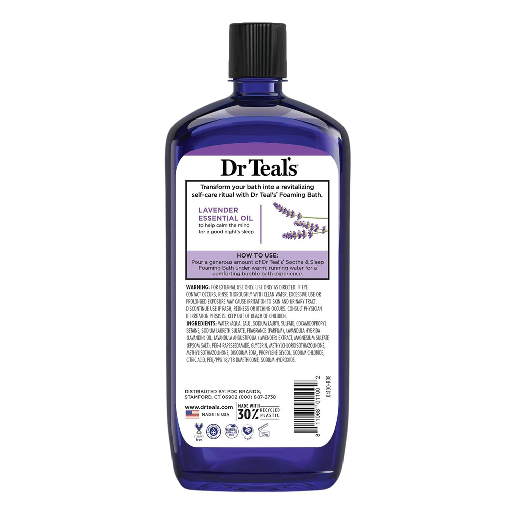 Dr Teal’s Foaming Bath with Pure Epsom Salt, Soothe & Sleep with Lavender, 34 Ounces (Packaging May Vary)