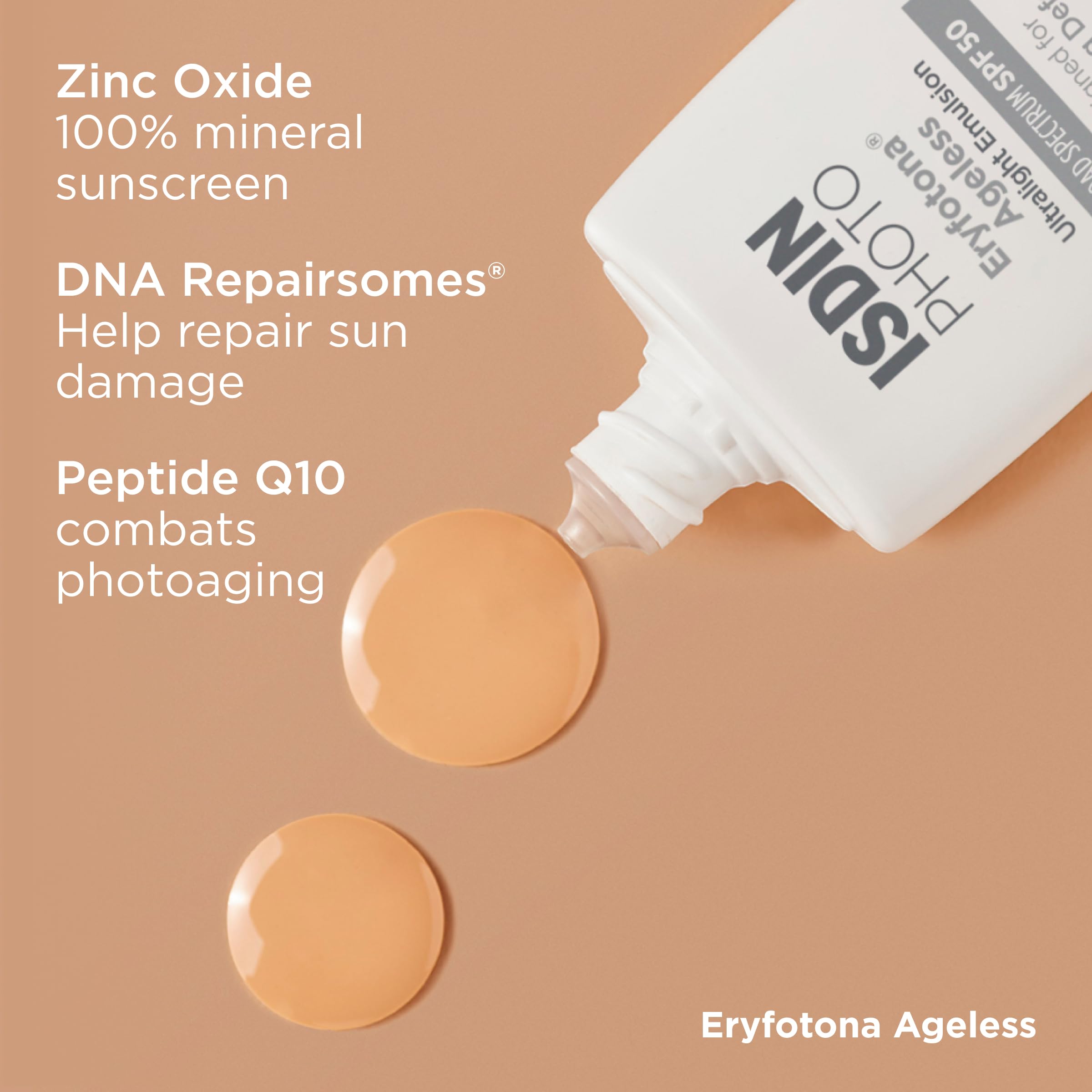 ISDIN Eryfotona Ageless Tinted Mineral Face Sunscreen SPF 50, Zinc Oxide | Anti-Aging, 100% Mineral UV Filters, Ultralight Emulsion, Suitable for Sensitive Skin, Dermatologist Recommended