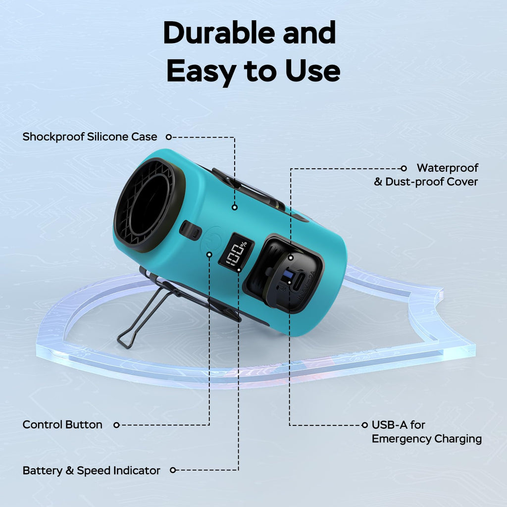 AMACOOL Portable Waist Fan Clip On, MAX 40H Work Time, 10000mAh Rechargeable Wearable Shirt Fan with Light, 16000RPM Powerful 5 Speed Belt Fans Personal Cooling Fans for Outdoor Jobsite Camping Travel