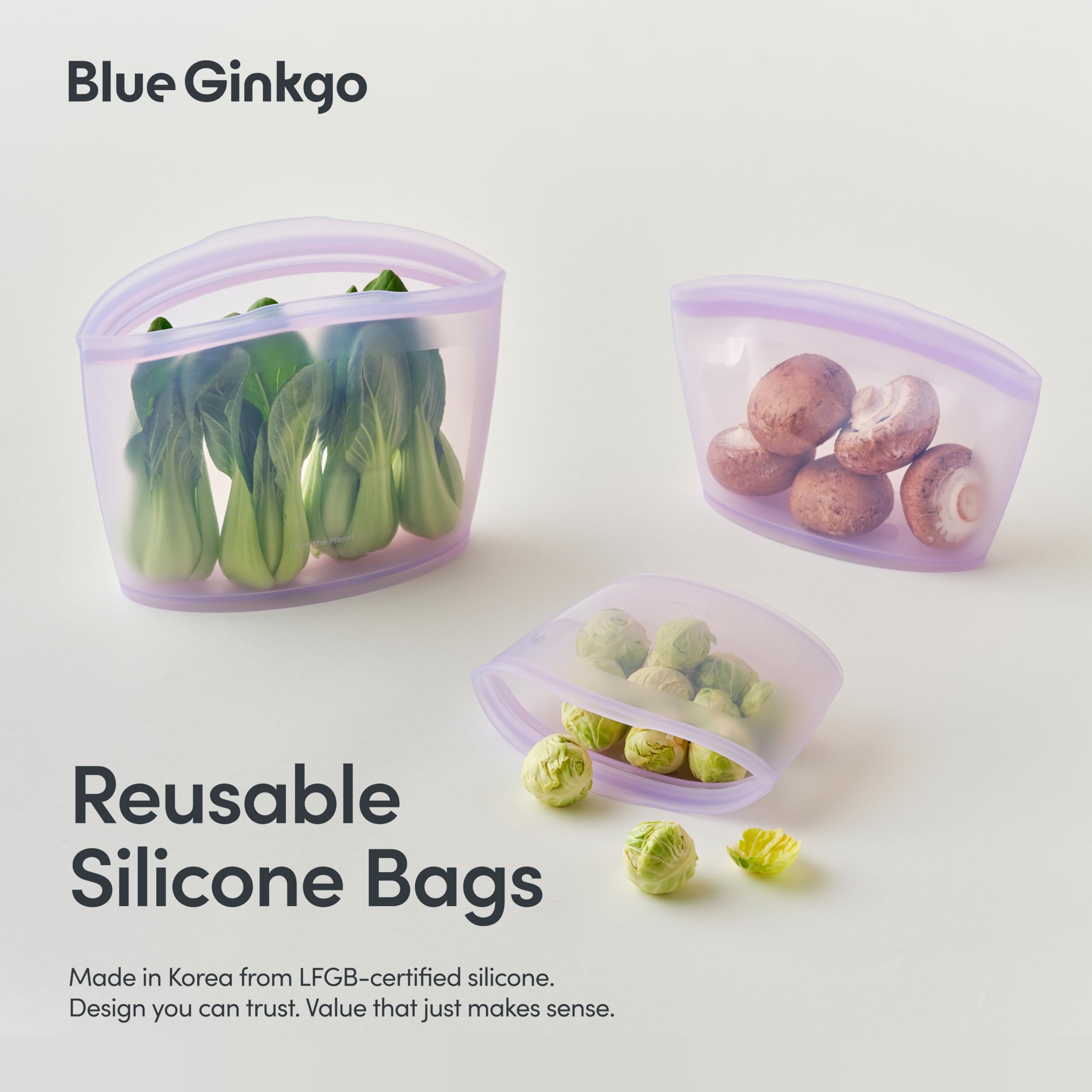 Blue Ginkgo Reusable Silicone Storage Bags – 4-Pack | Korean-Made Stand Up Food, Freezer Bags - Pumkin Yellow